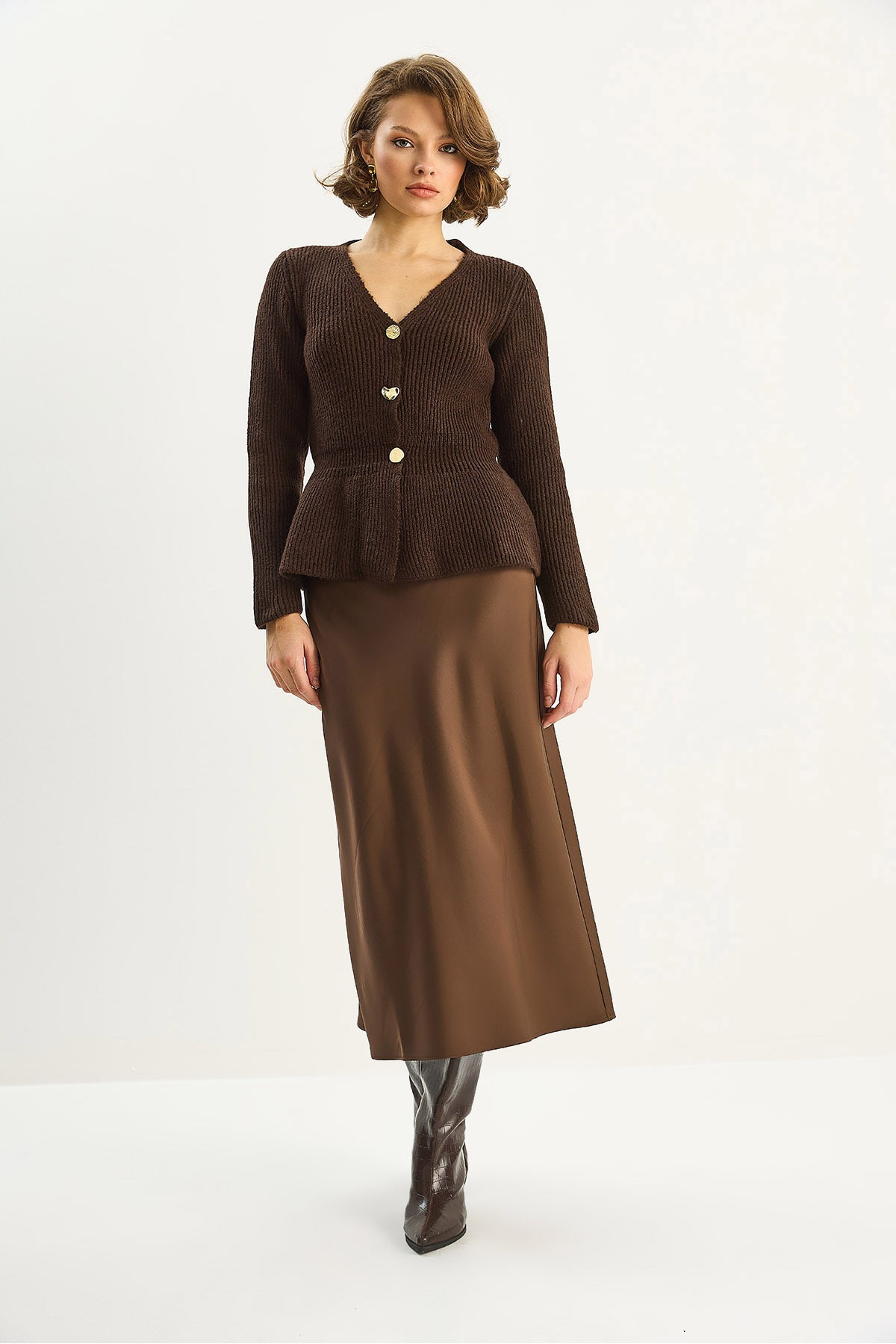 Women's 3-Button, Waist-Fit, Pleated Cardigan TH251065 60283715