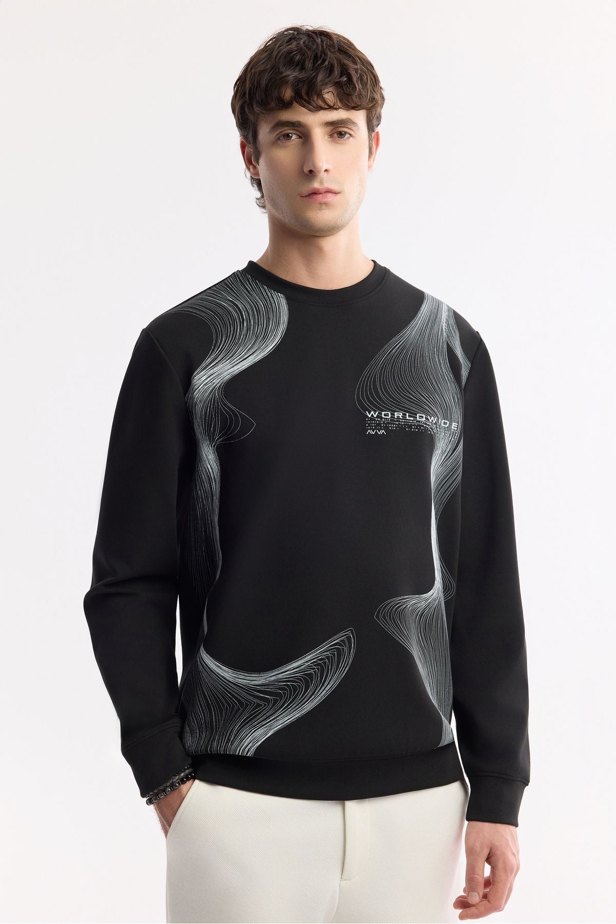 Men's black bike collar printed interlok sweatshirt A51y1221