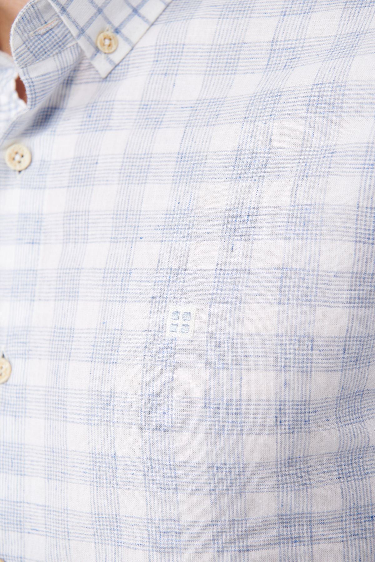 Men's blue plaid fragmented linen mixed shirt A41y2052