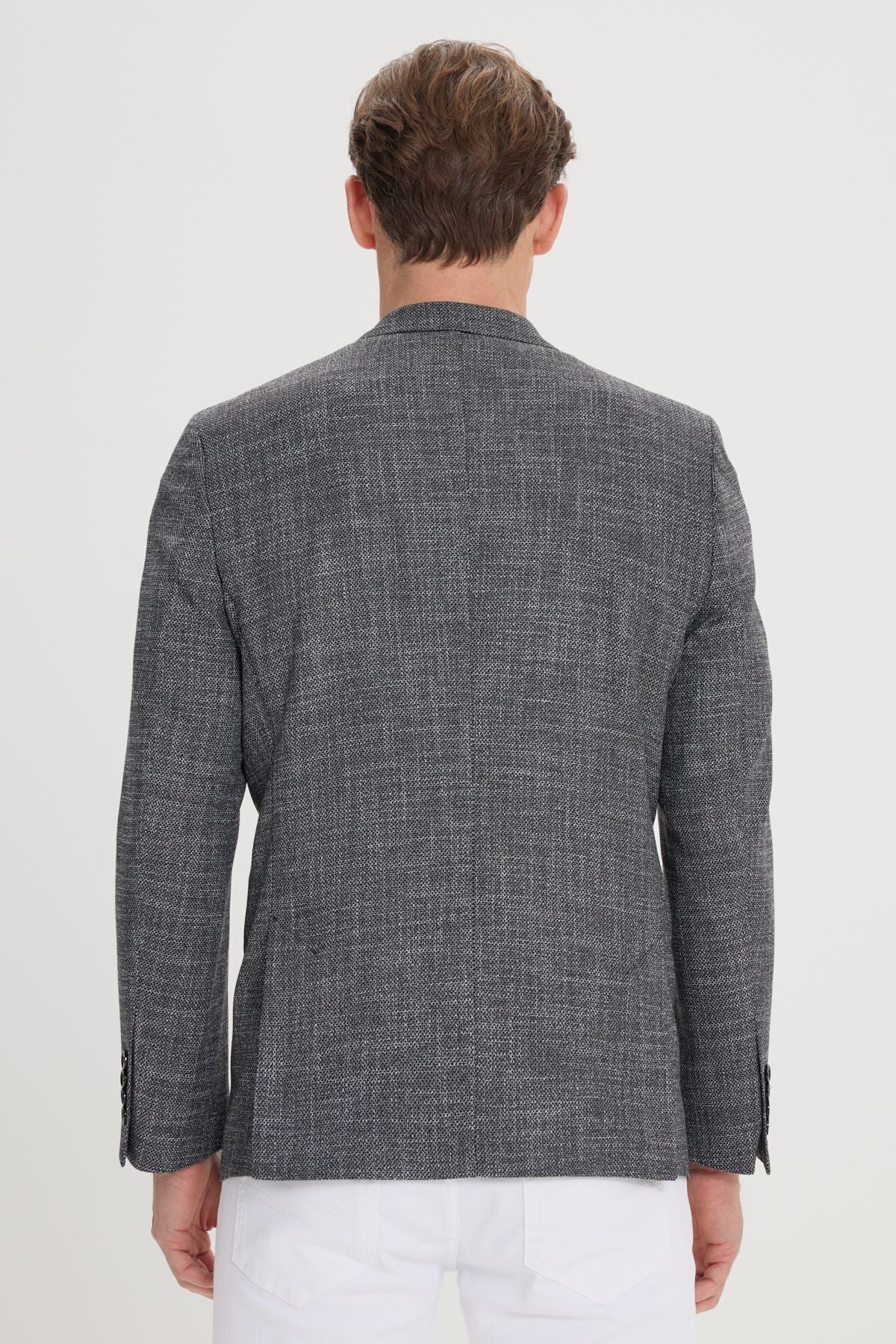 Men's black-and-white regular fit comfortable cut swallow collar patterned blazer jacket
