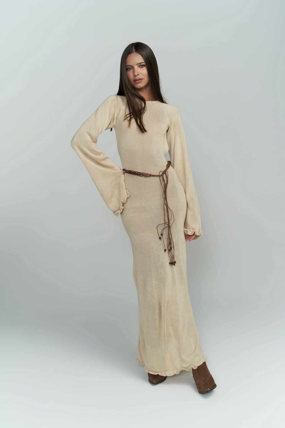 Angela Back Décollette beige knitwear dress