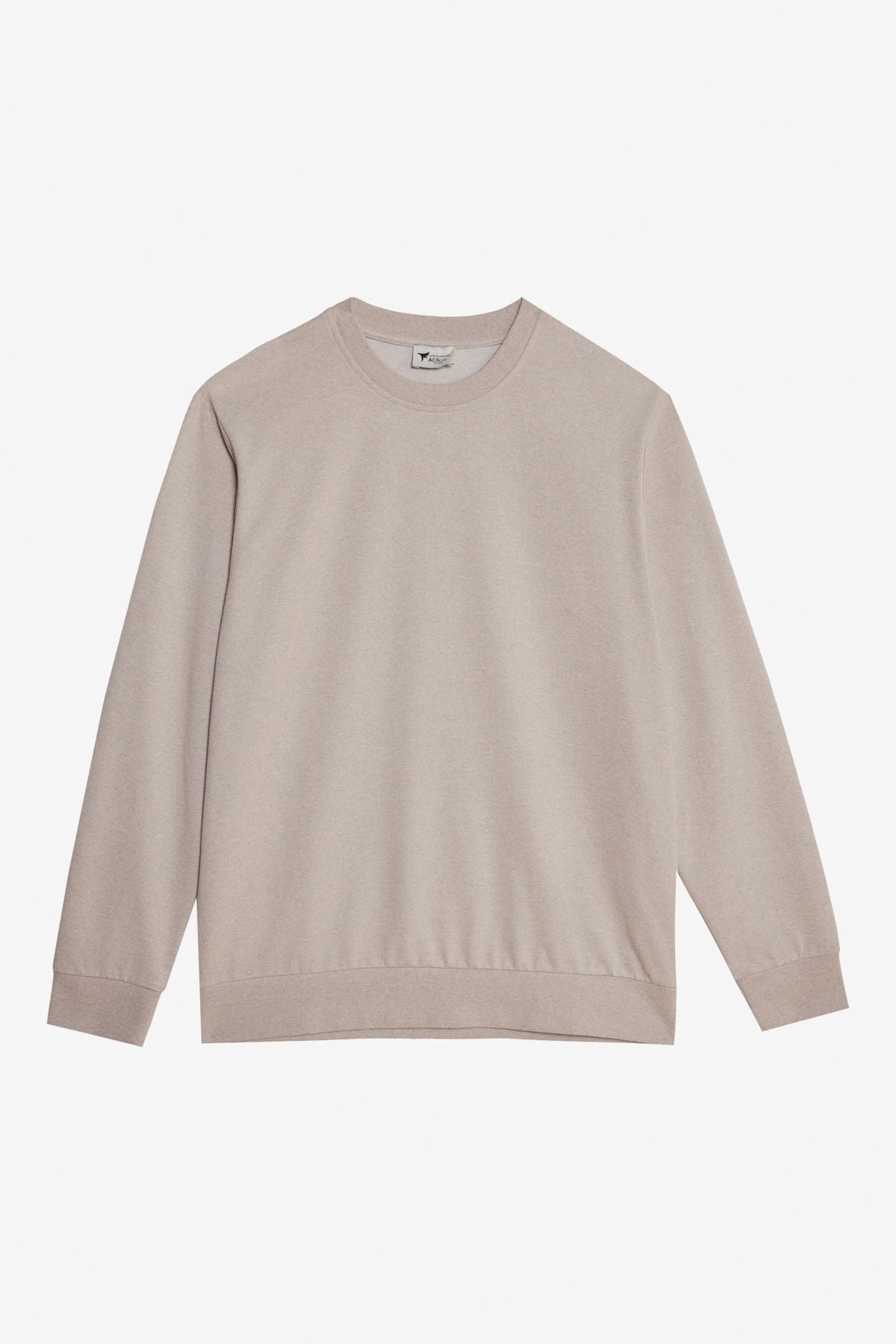 Men's Beige Standard Fit Normal Cutting 2 Yarn Recycle Cotton Bicycle Collar Sweatshirt