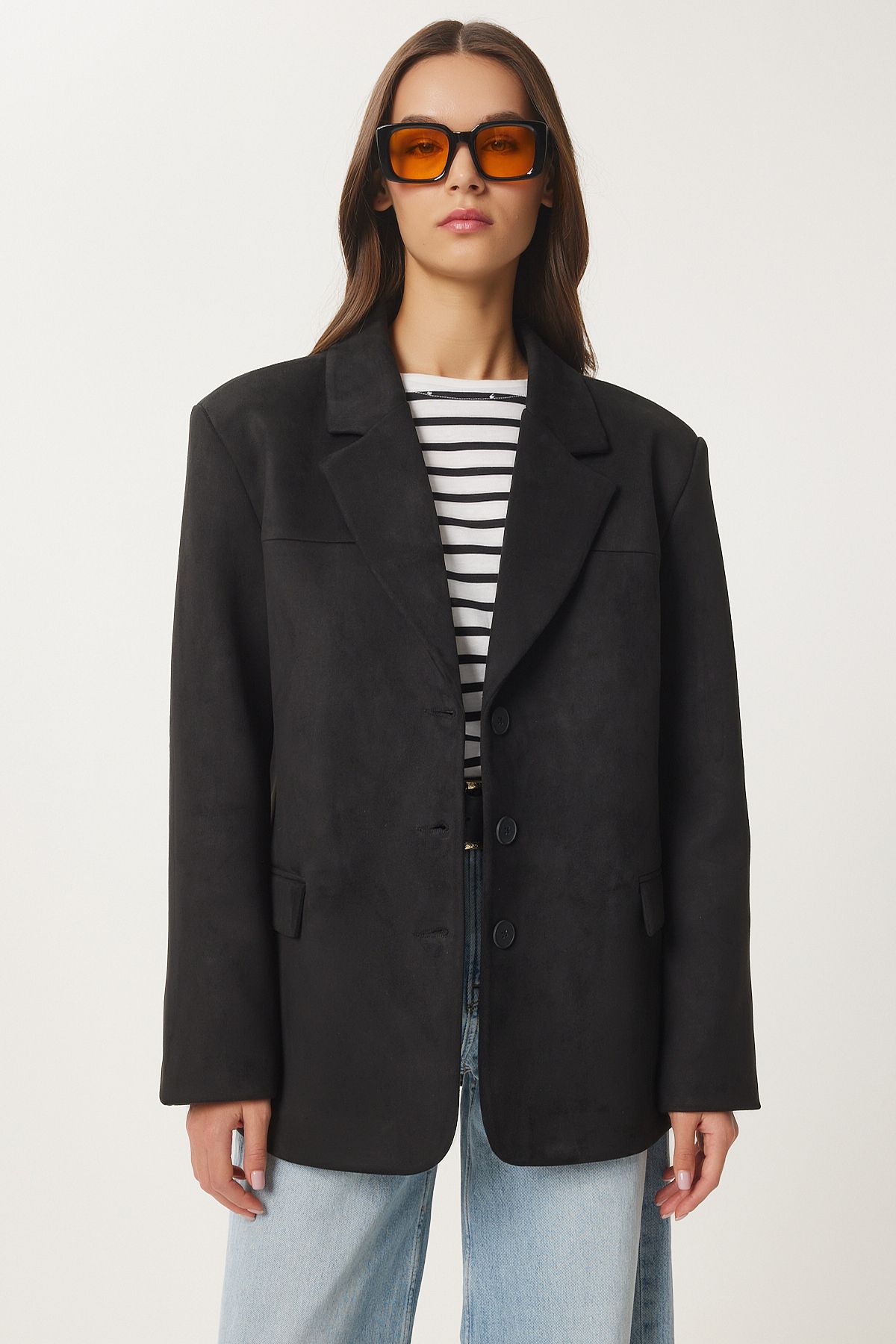 Female Black Premium Suede Blazer Jacket FN03443