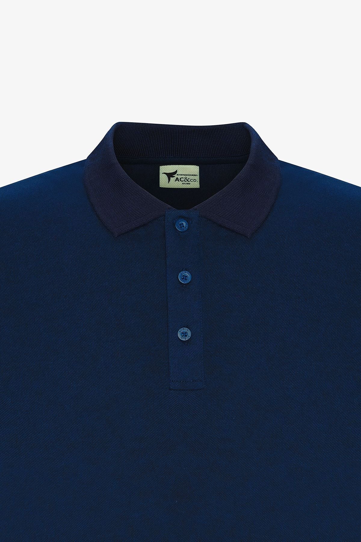 Men -Plugging Cotton Fabric Slim Fit Navy Cut Navy Blind Navy Blind Polo Yaka T -shirt