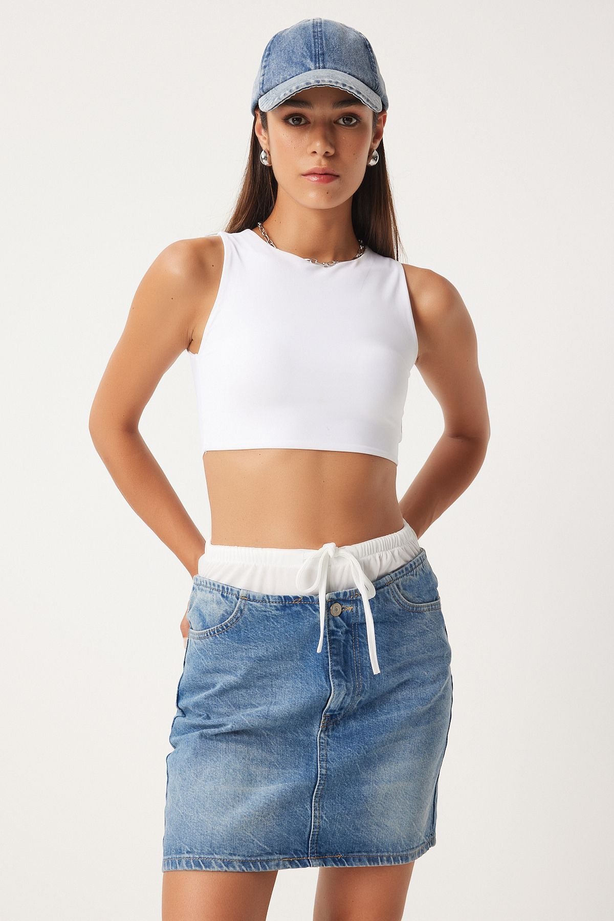 Women's Blue Boxer Detailed Denim Skirt FN03225