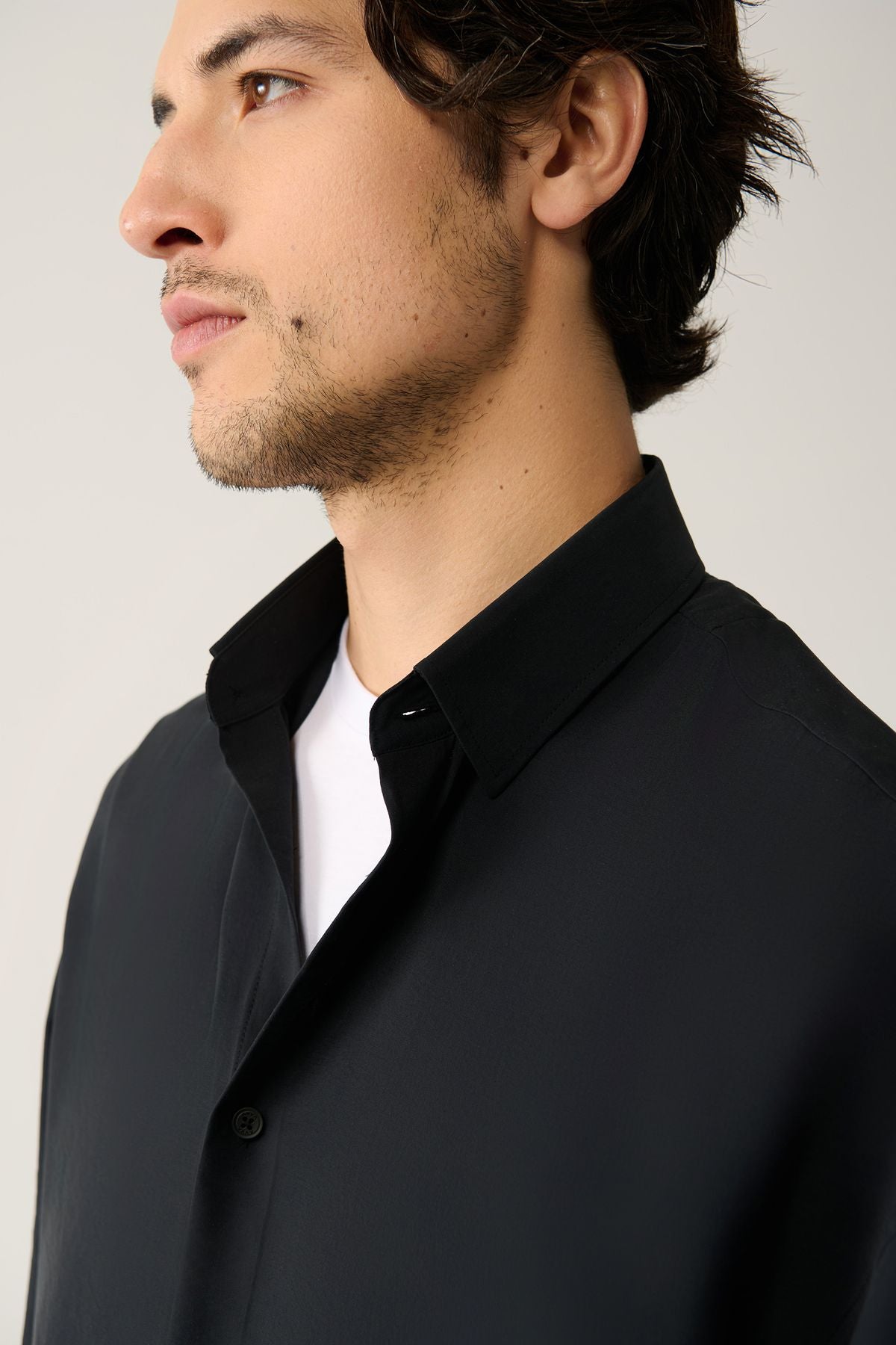 Men's Black British collar Modal Fabric Shirt A41y2168