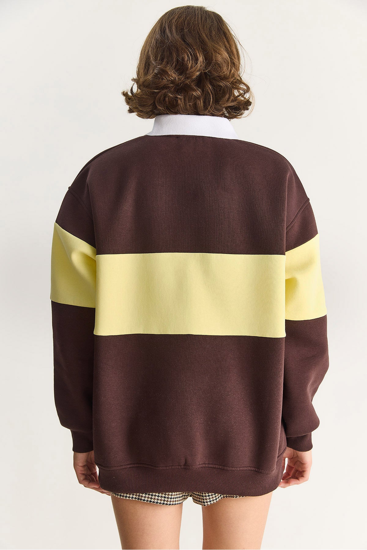 Women's Polo Collar Buttoned California Written Embroidery Detailed Oversize Women's Sweatshirt 10009 60283563