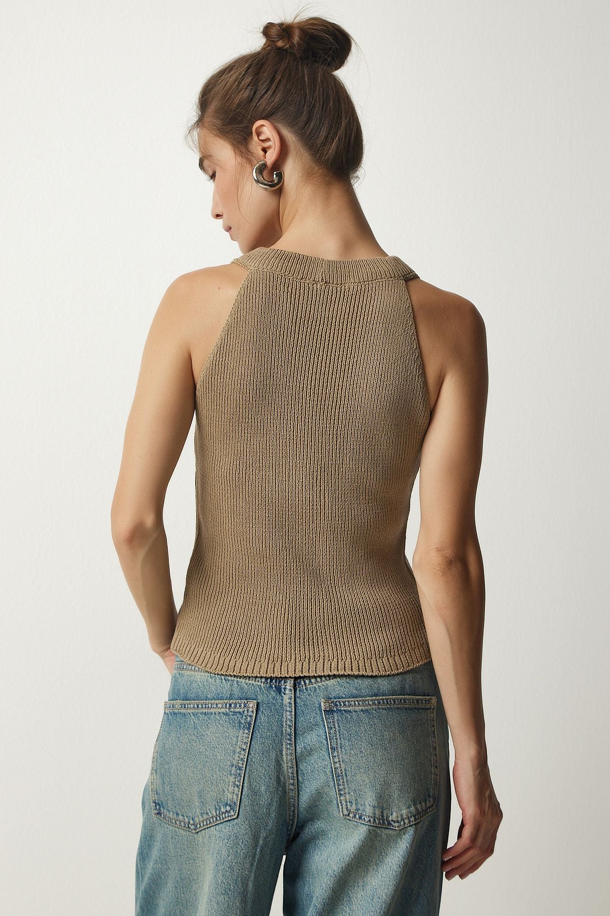 Female mink weightlifting knitwear with button button FN03118