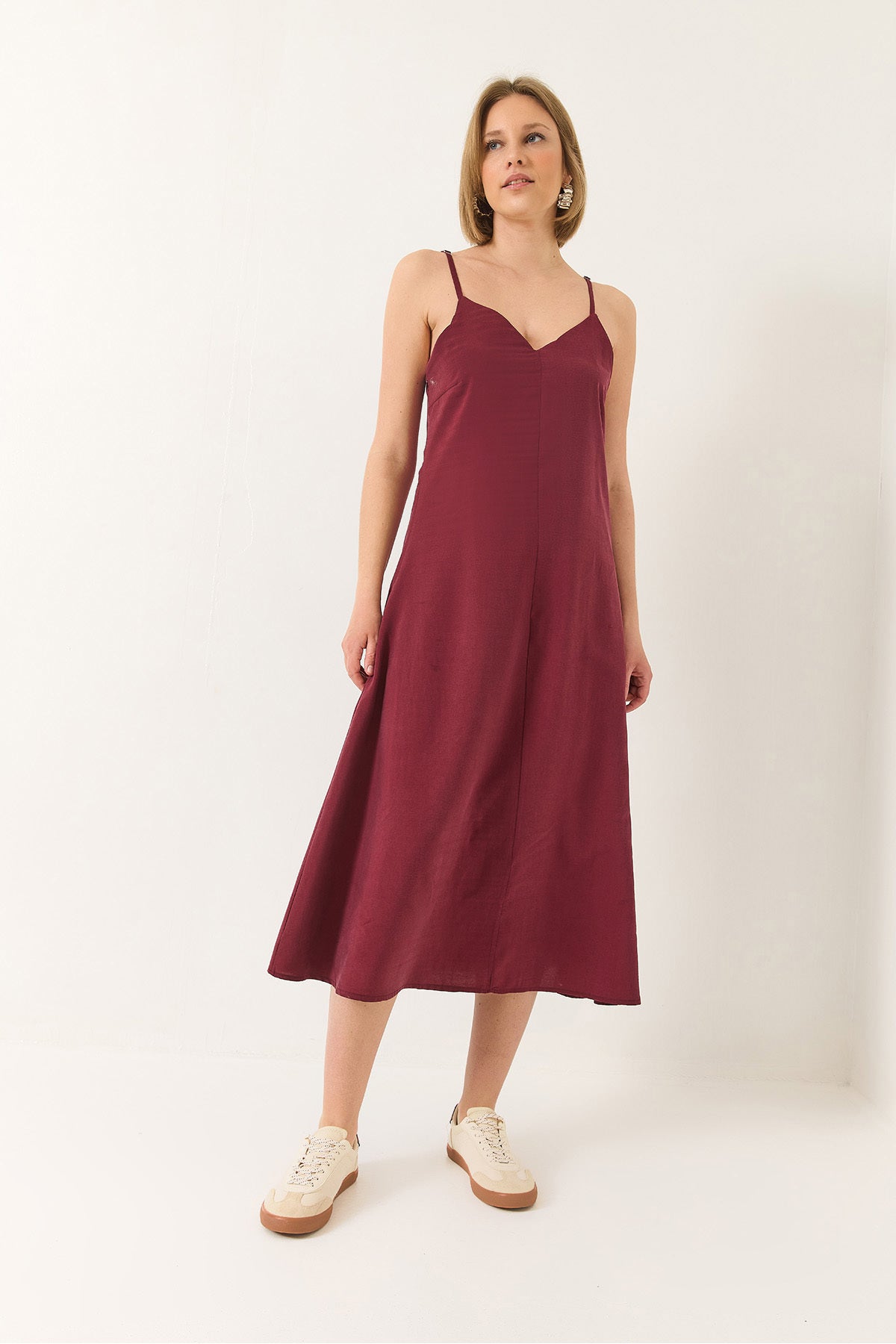 Women's V-Neck Thin Strap Hidden Zipper Lined Modal Dress 5978 60281032