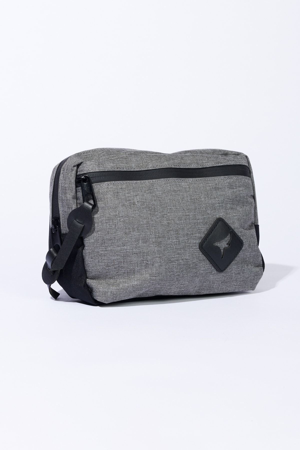 Men's Gray-Black Double Parts Zipper Low Bag