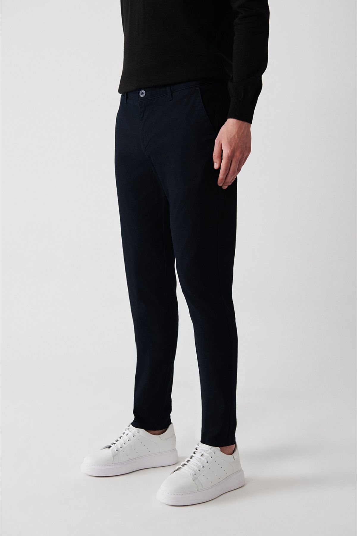 Men's navy blue on the other hand withdrawal slim fit narrow cut flexible chino canvas pants E003008