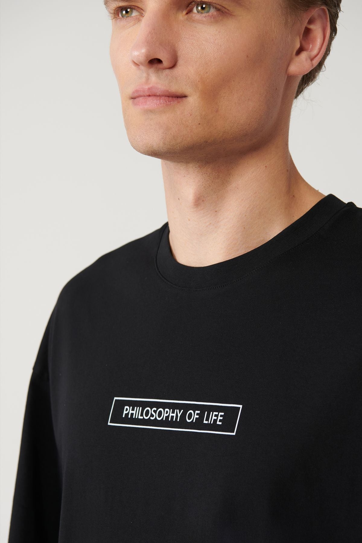 Men's black 100 %cotton bike collar printed T-shirt A41y1173