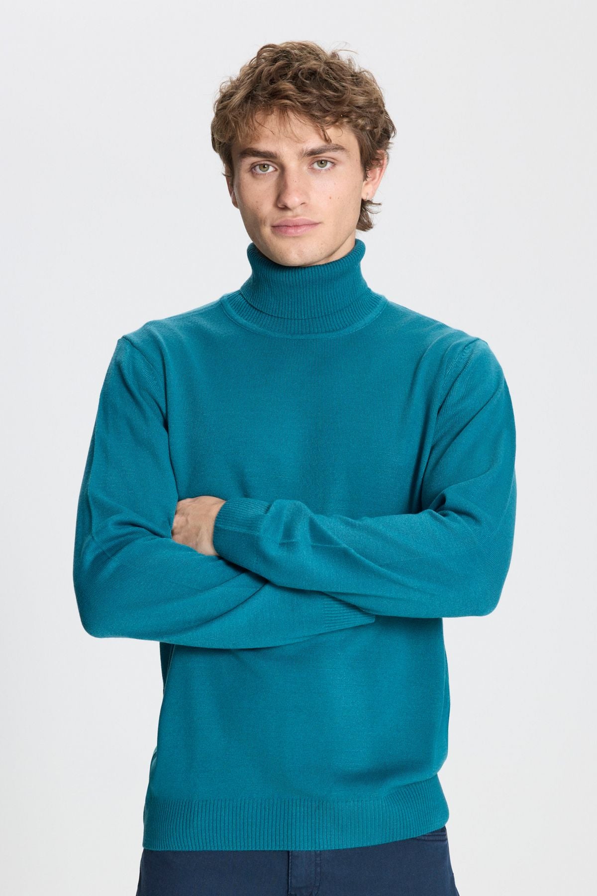 Men's oil -free anti -pilling standard fit Full Fisherman Yaka Knitwear Kazakh