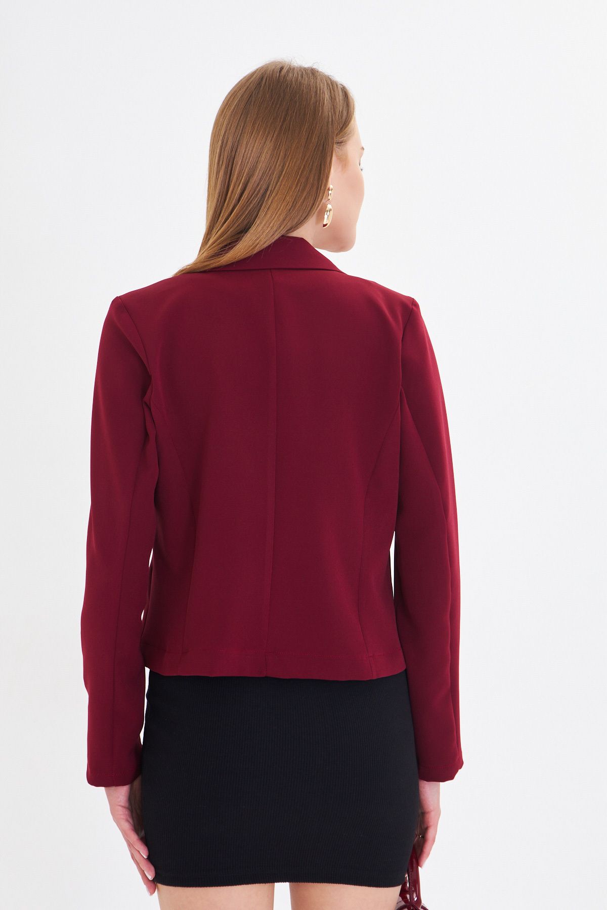 Woman Bordeaux Single Button Crop Jacket ARM-221237