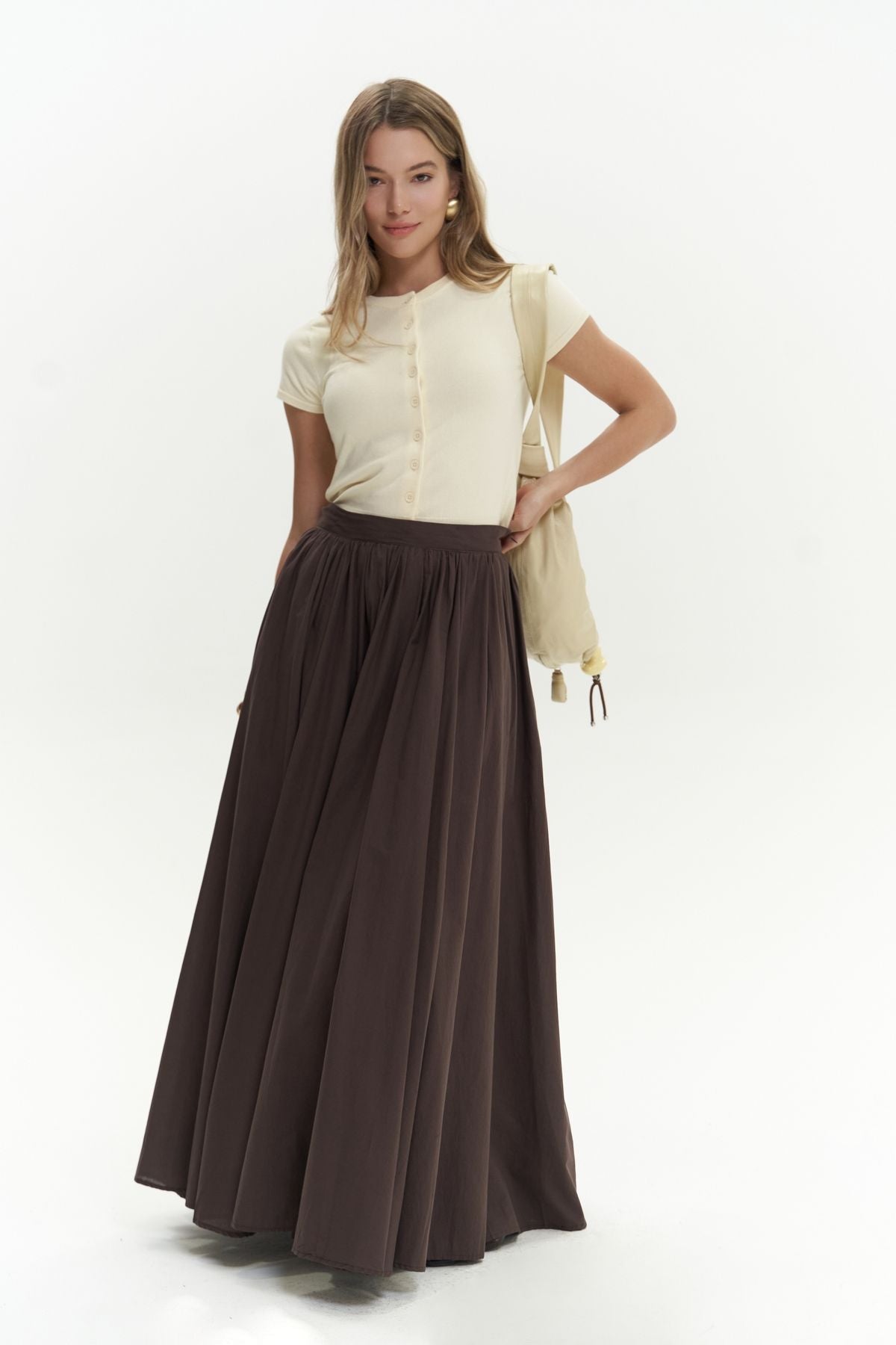 Faylinn Pleated Long Coffee Skirt
