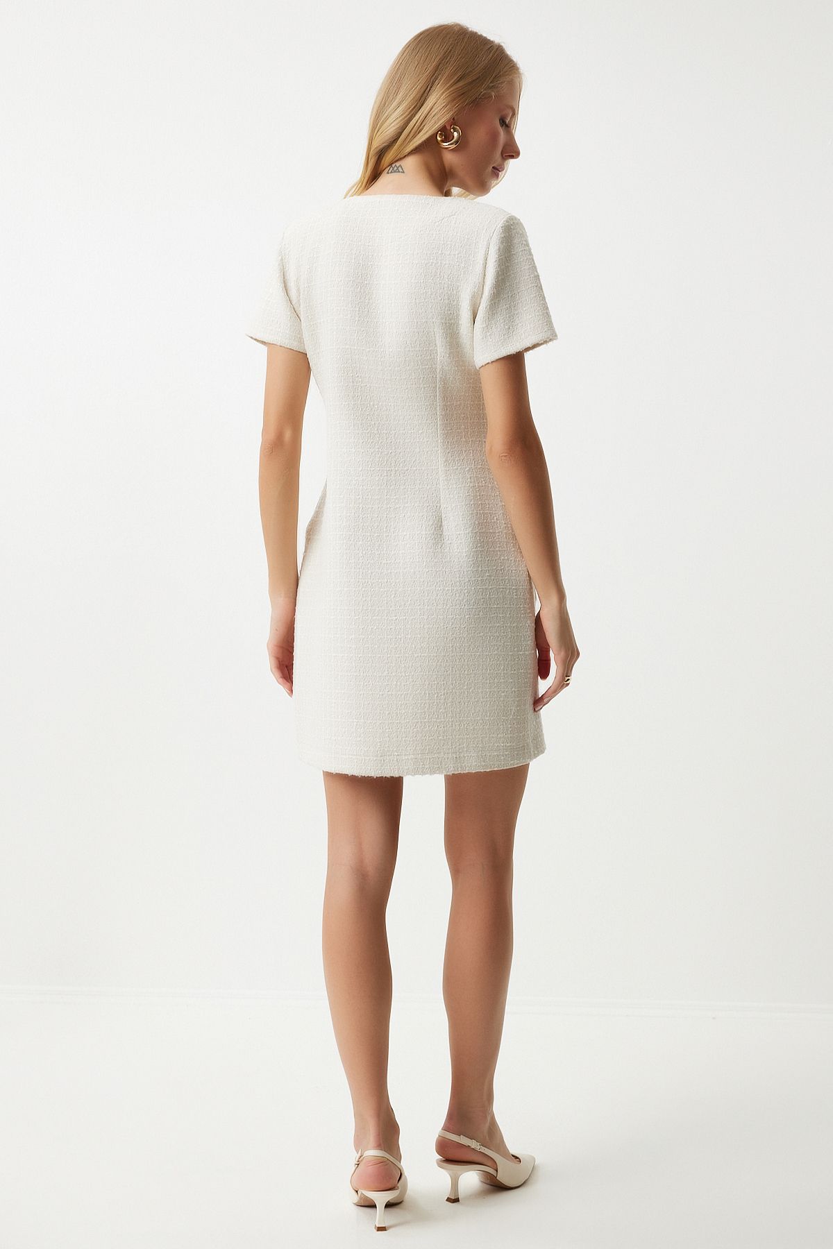 Female bone pocket buttoned mini tüvit dress kj00009