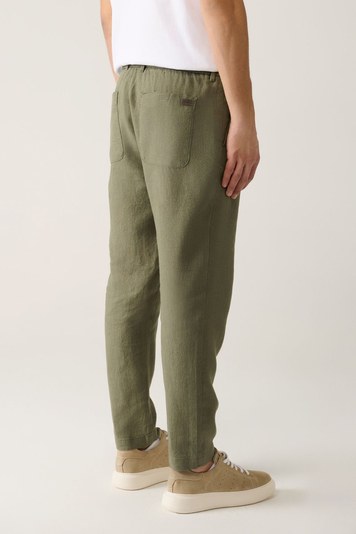 Men's Khaki Waist Waist Tire 100 %Linen Pants B003032