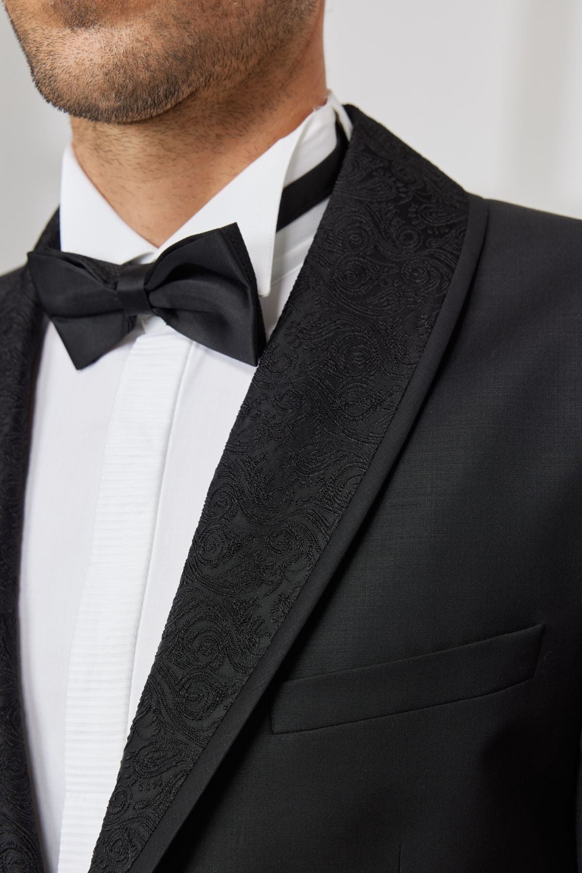 Men's black slim fit narrow cutting shawl collar woolen tuxedo set