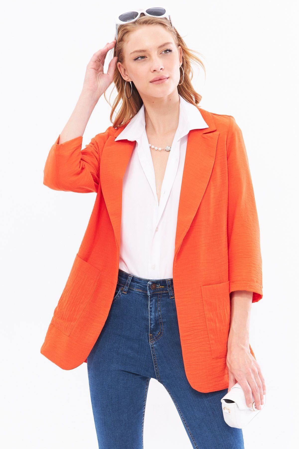 Female Oranj Linen-Looking Pocket Oversize Jacket ARM-24Y001065