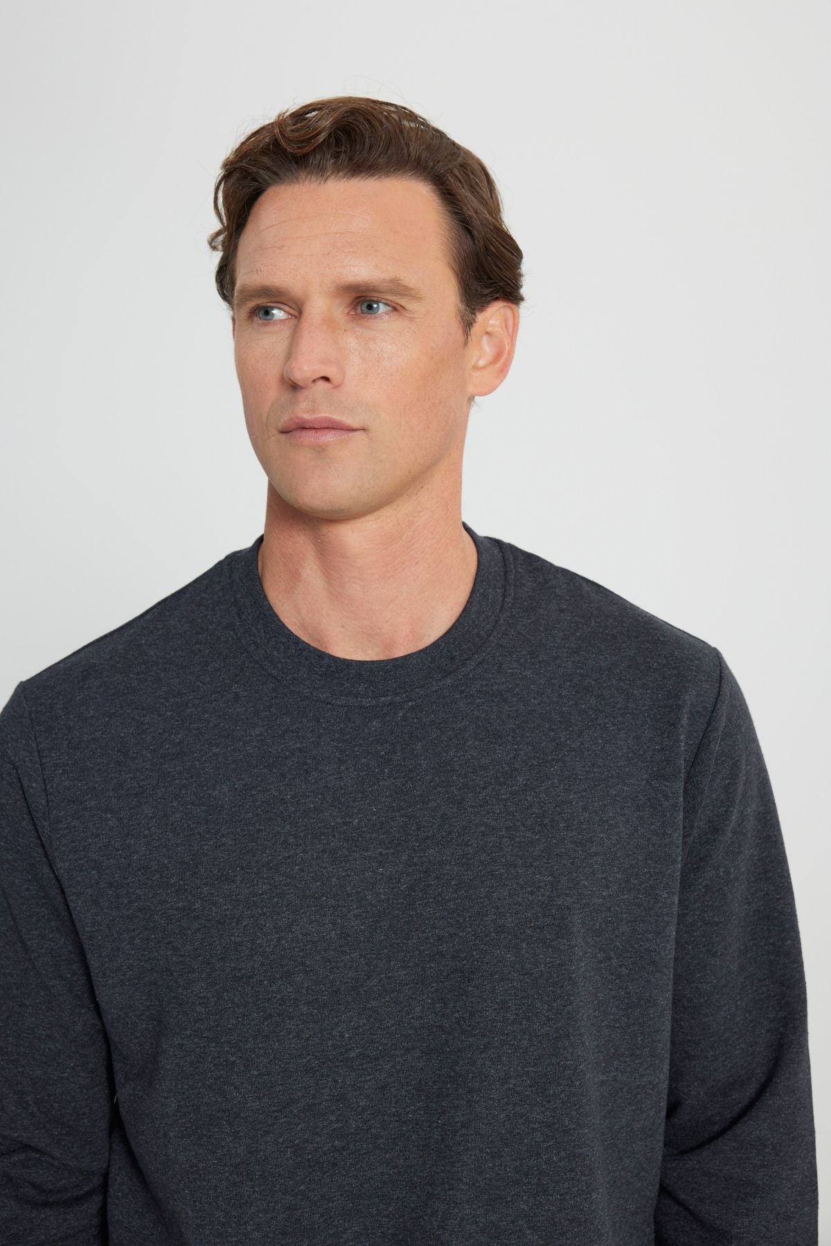 Men's anthracit-melanj standard fit normal cut 2 yarn recycle cotton bike collar sweatshirt