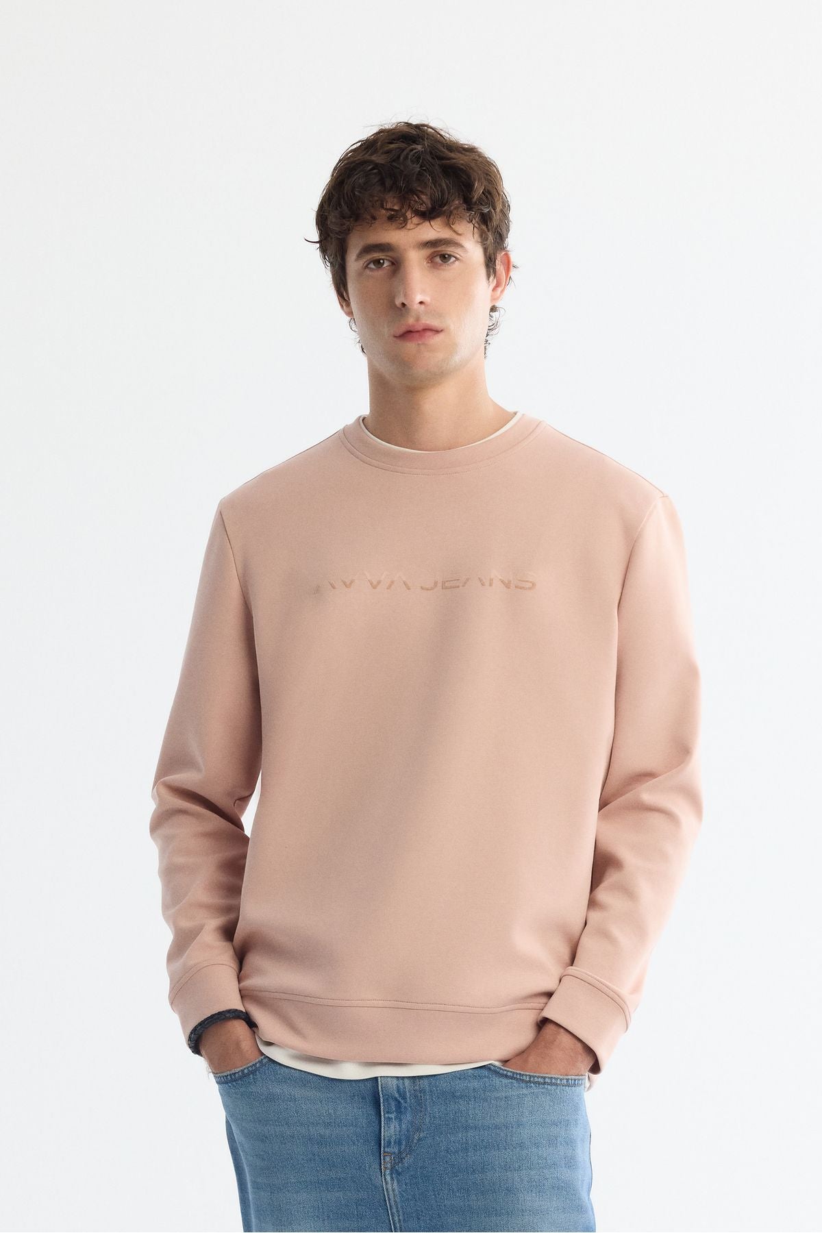 Men's pink bike collar cotton printed elastan sweatshirt a42y1221