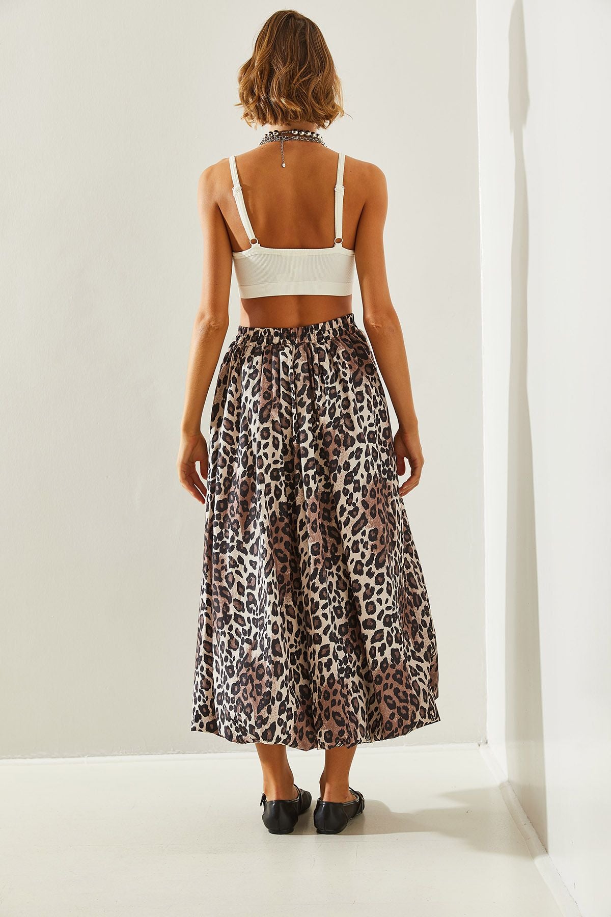 Women Satin Tafta Leopard Balloon Skirt De241023 60251461