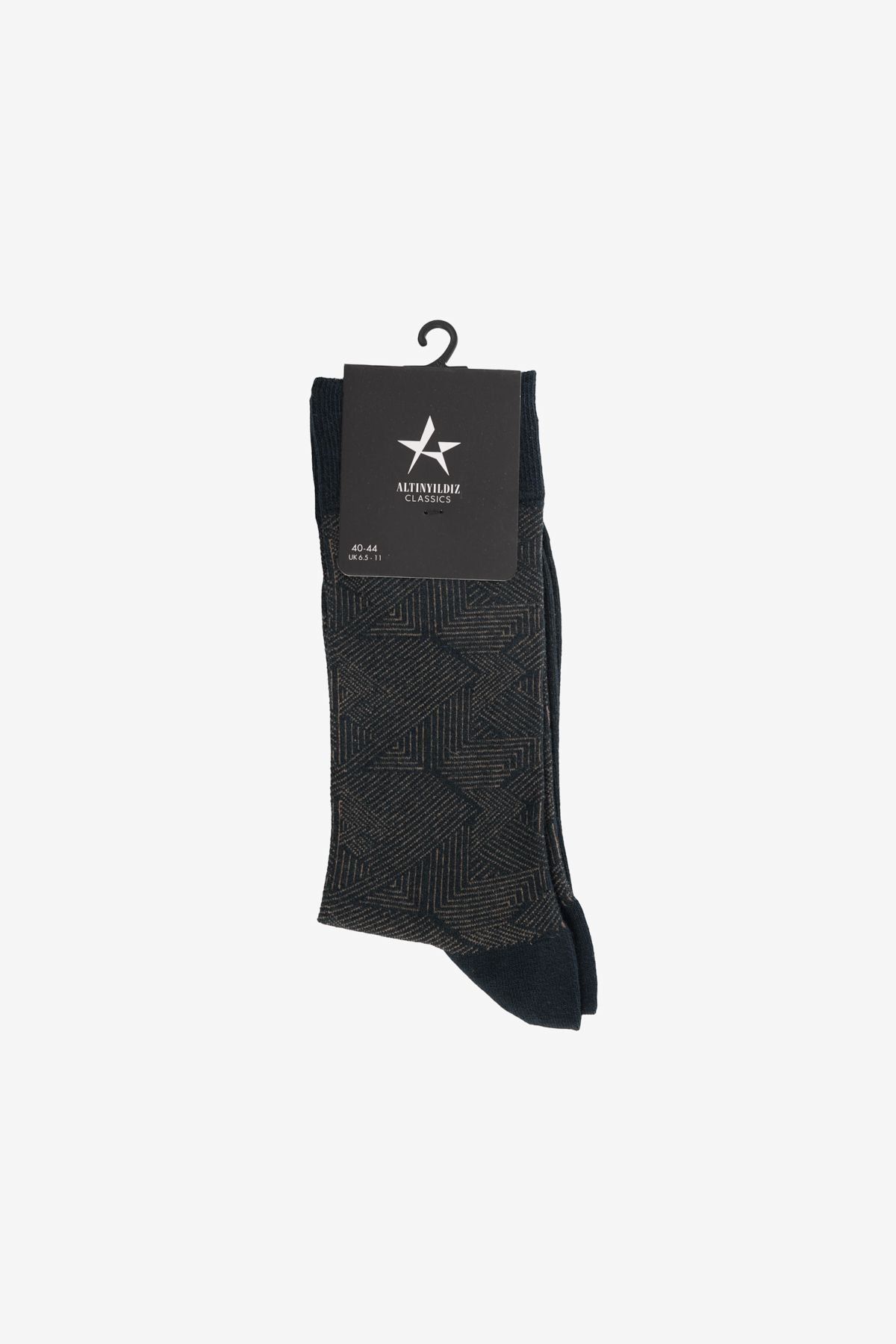 Male navy blue-bej patterned single socks