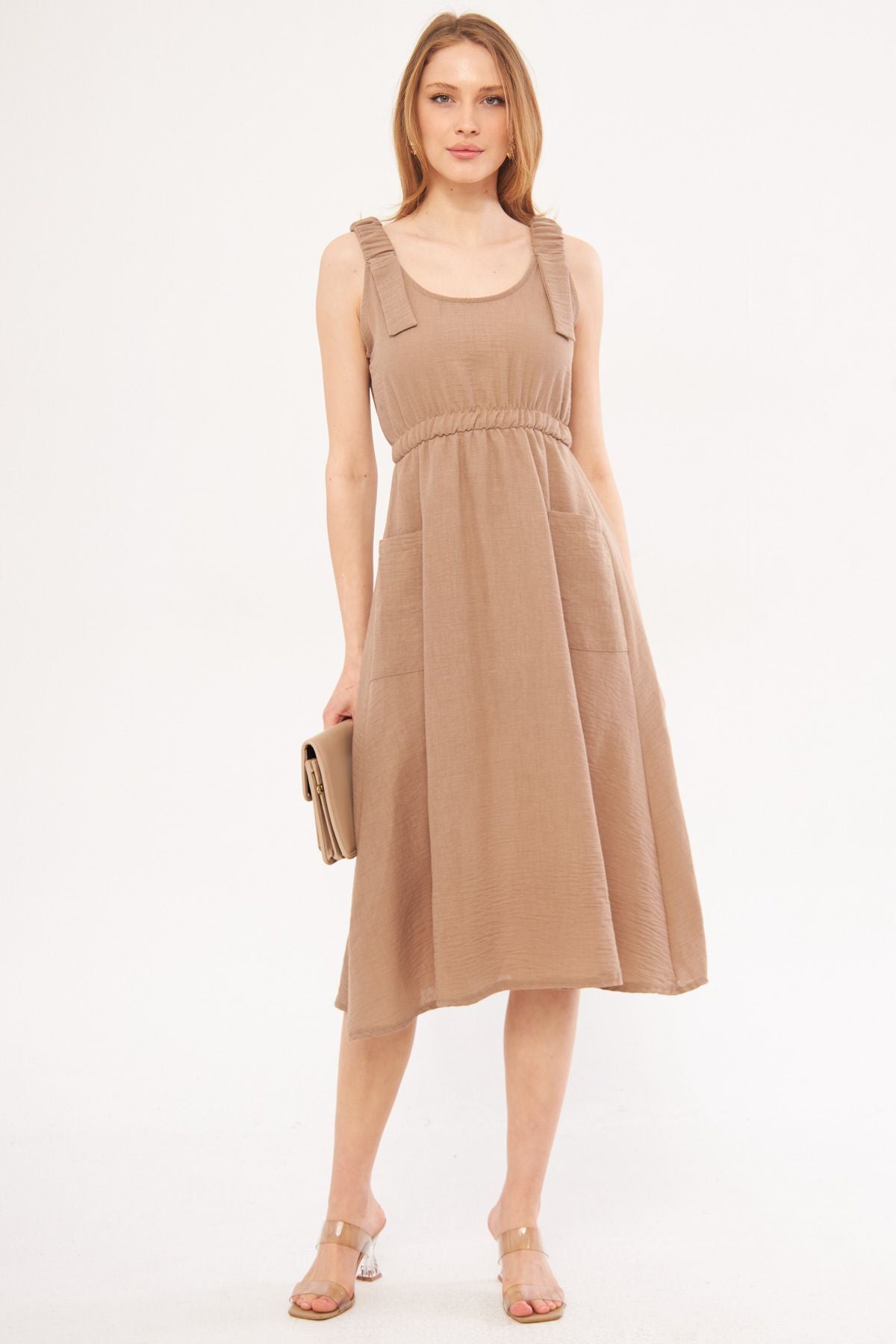 Female mink decatria dress waist and straps with rubber pocket linen view midi size ARM-24Y001034