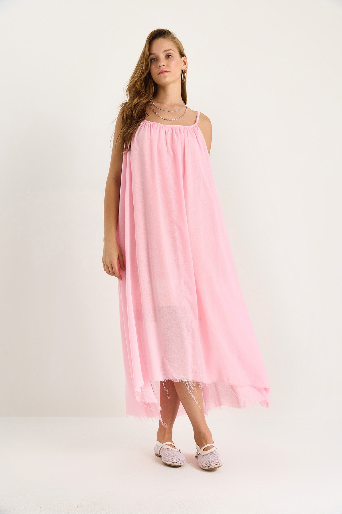 Women's Thin Strap Casual Lined Cotton Summer Long Dress 5971 60281106