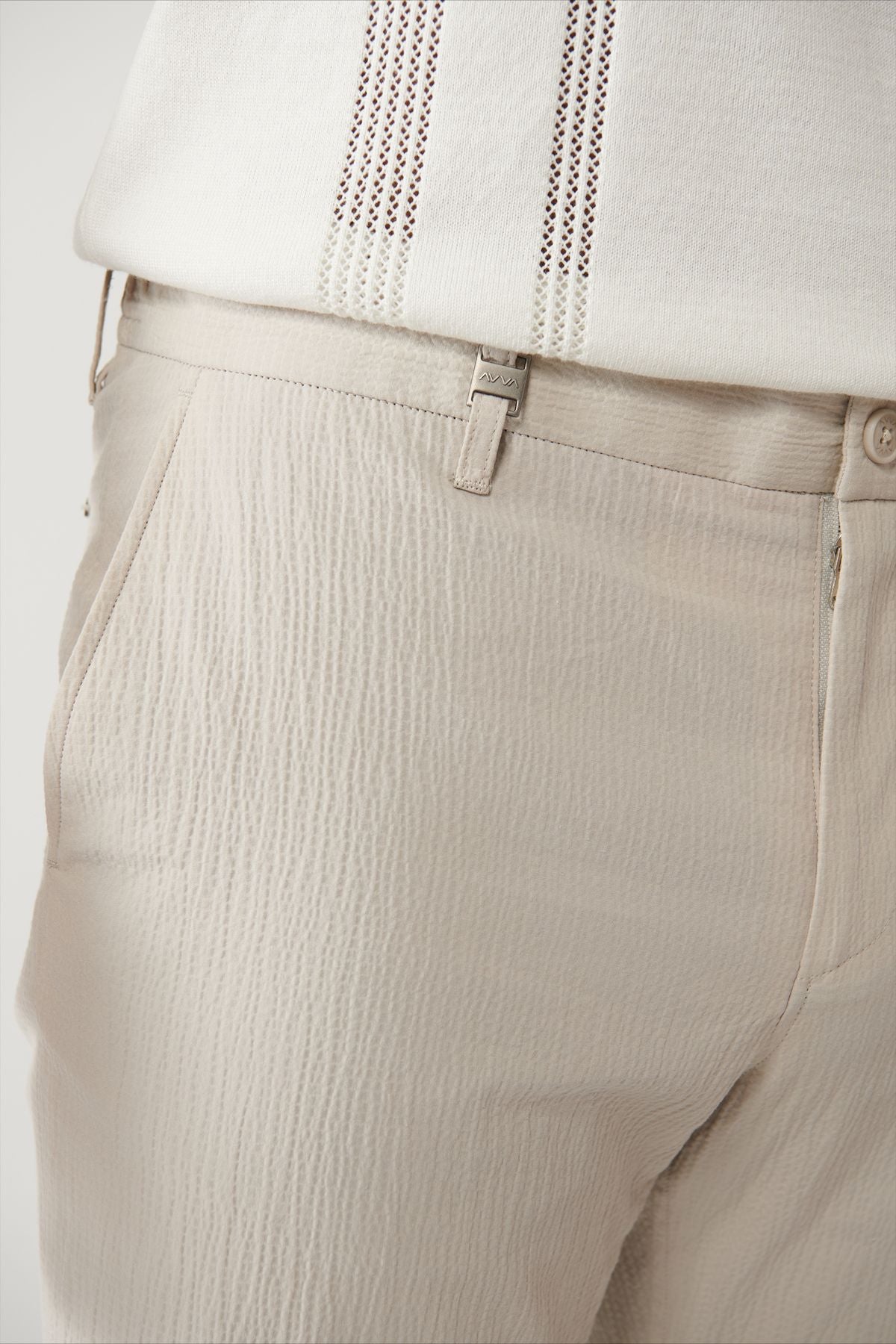 Men's Beige Side Pocket Flexible Fabric Wedding Cotton Lightweight Pants A41y3202