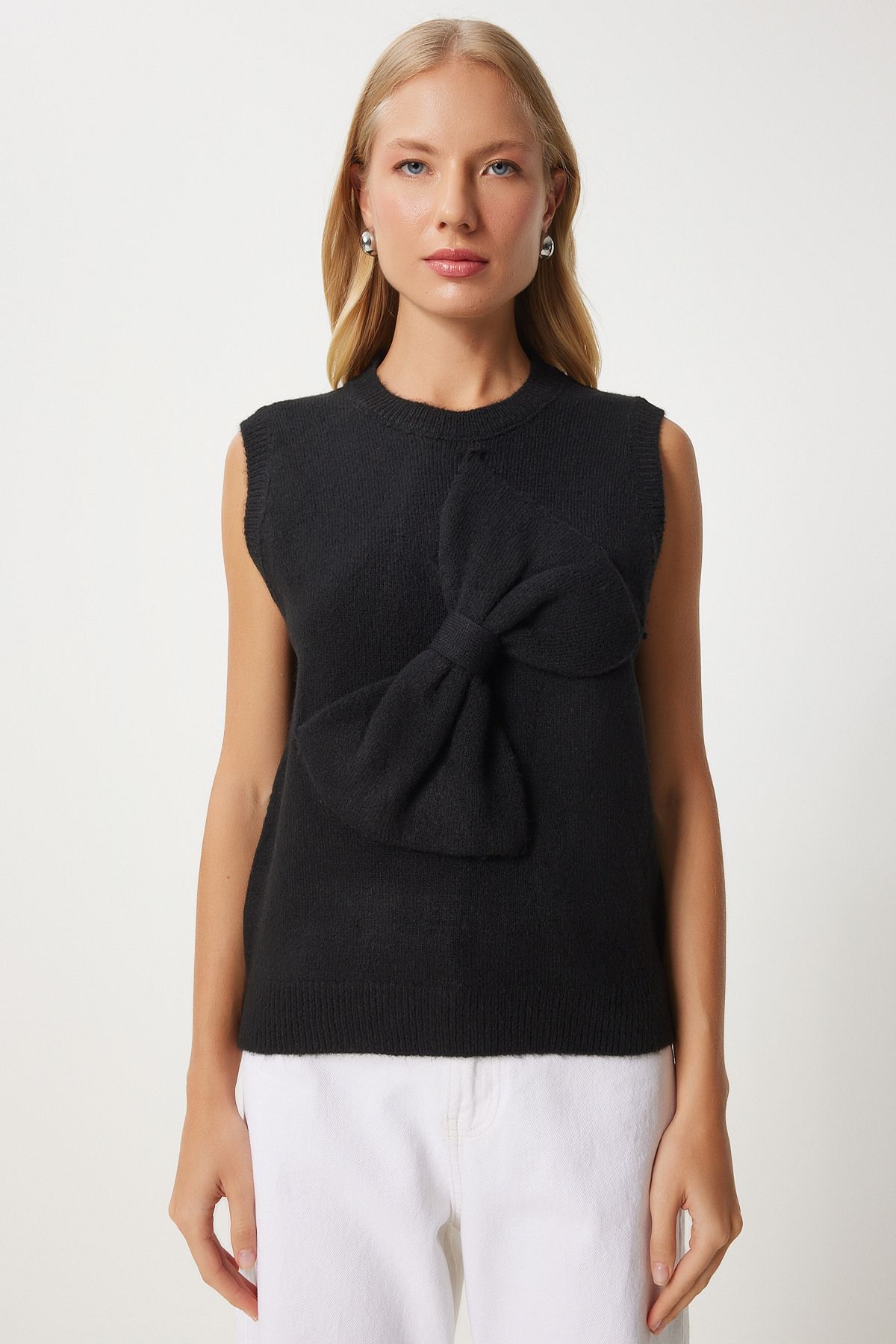 Women's black bow knitwear sweater pf00083