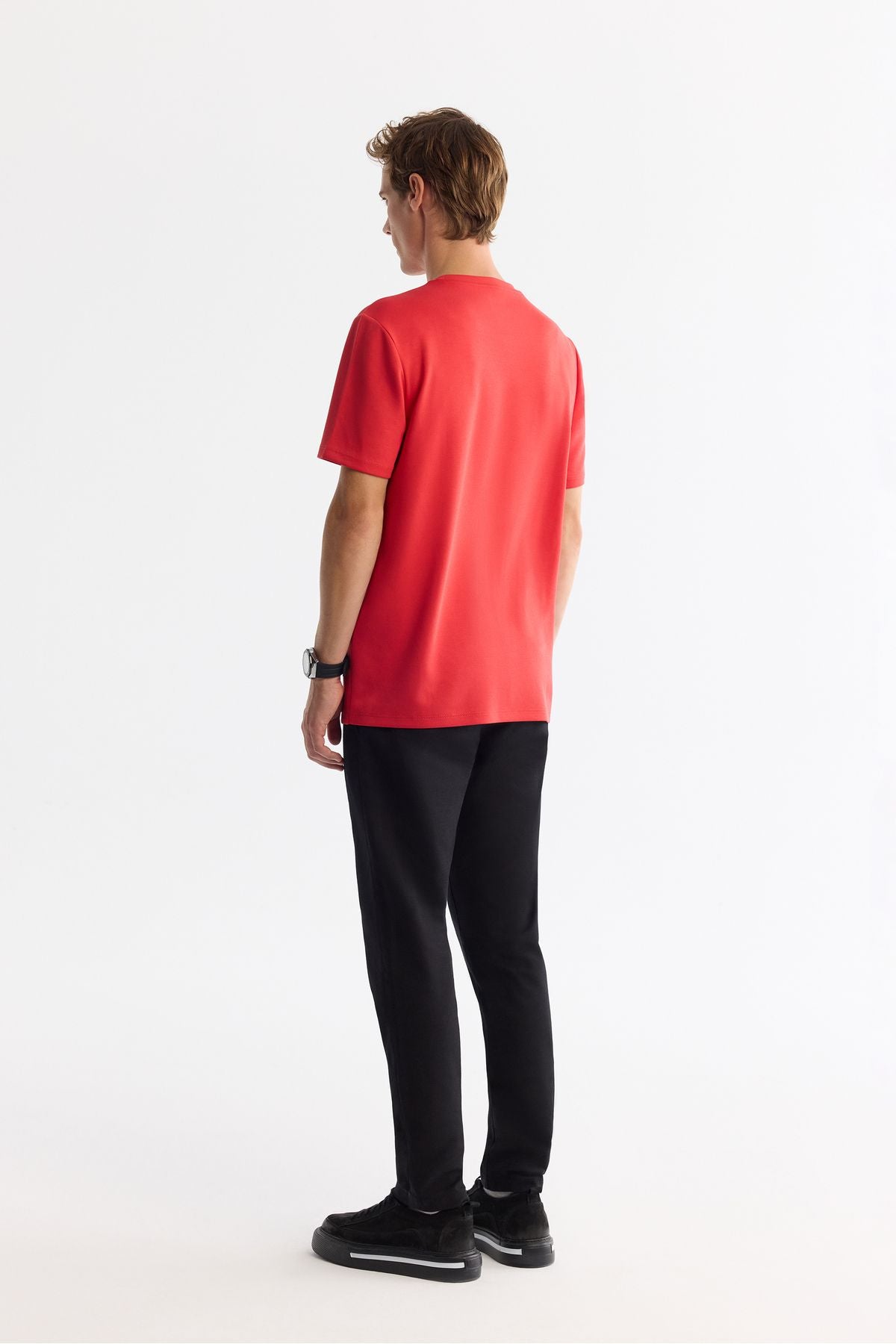 Erkek Kırmızı Bisiklet Yaka Elastan Interlok T-shirt A42y1003