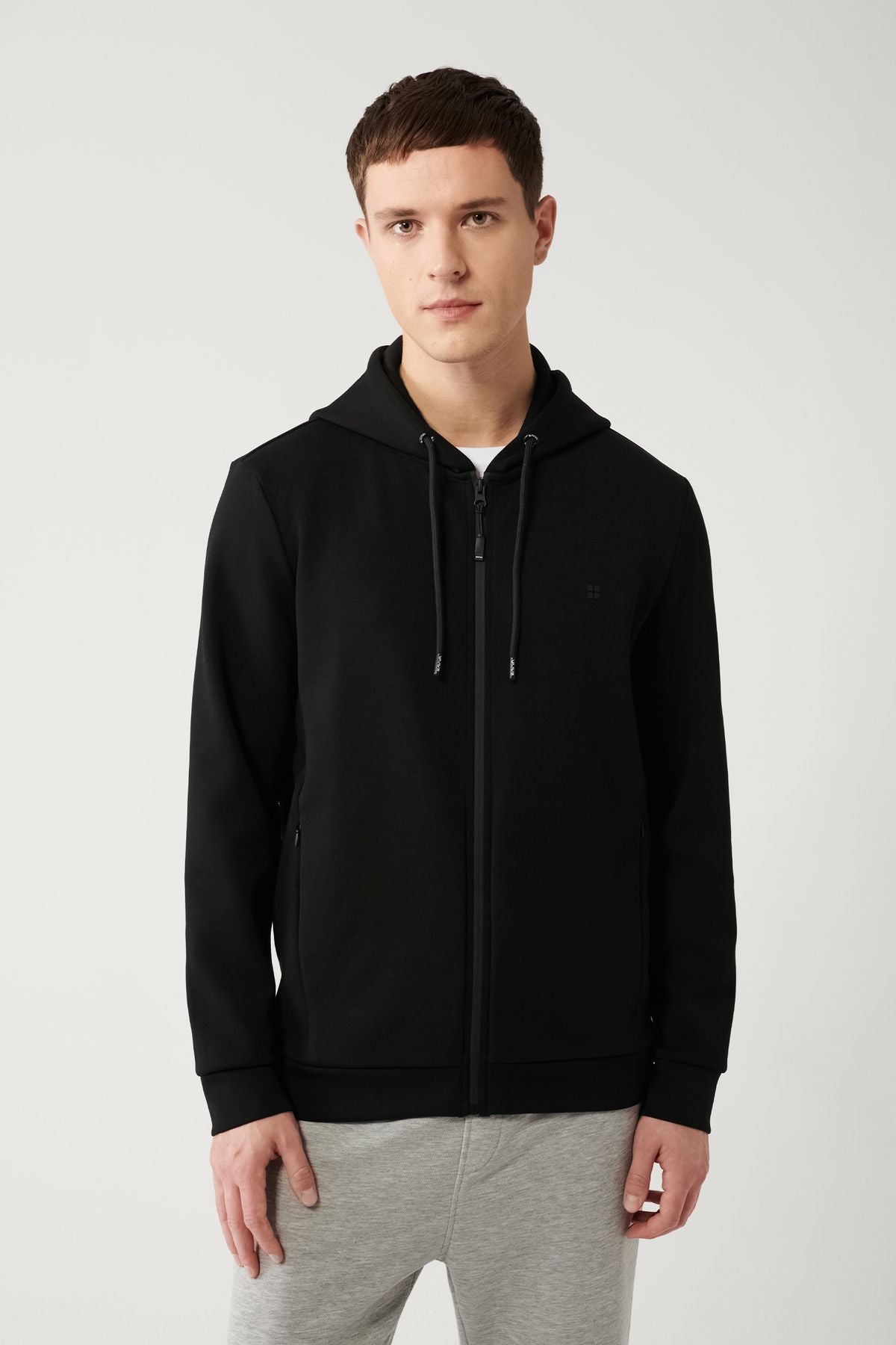 Men's black hooded Interlok Fabric Zipper Sweatshirt B001102