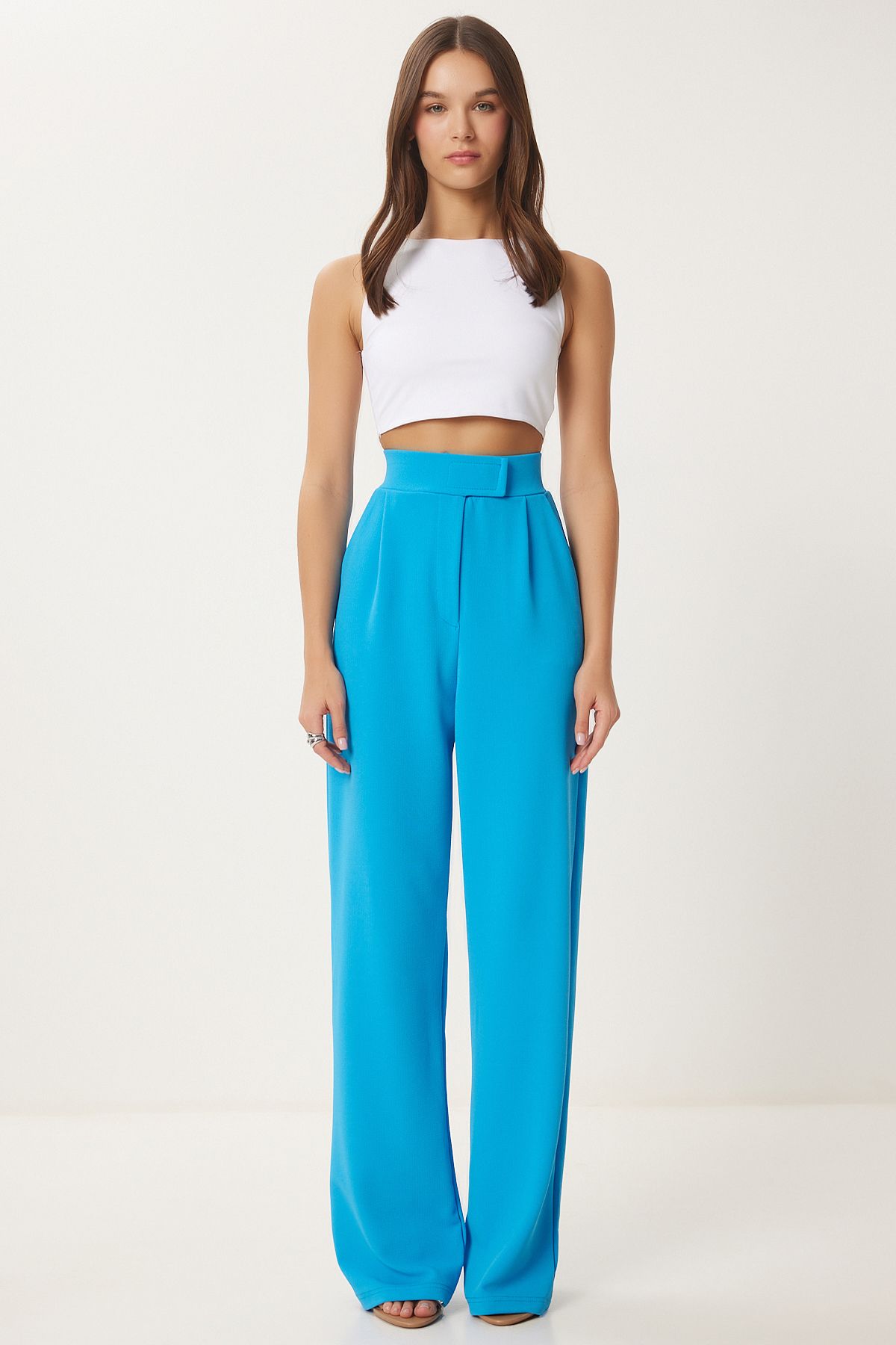 Women's Blue Waist Call Casual Woven Pants RV00150