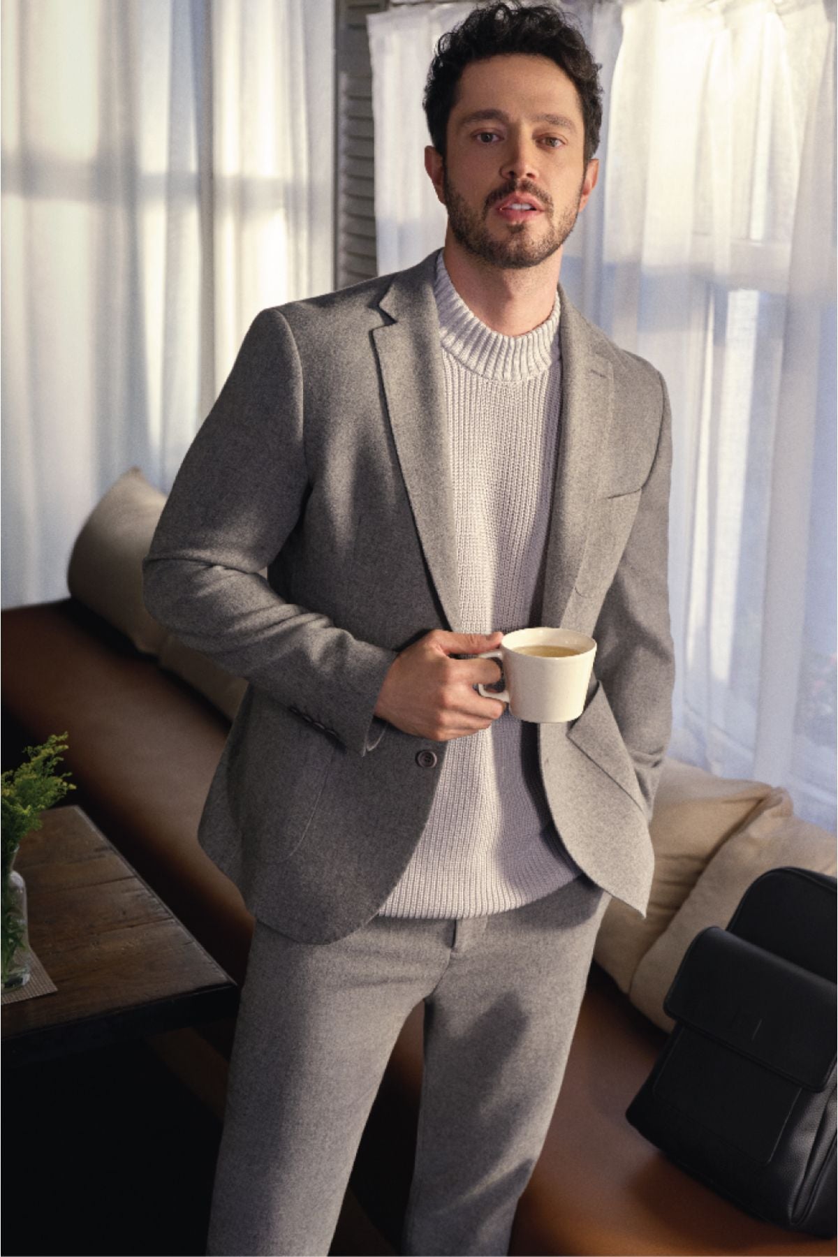 Men's gray woolen jacket A22y4003