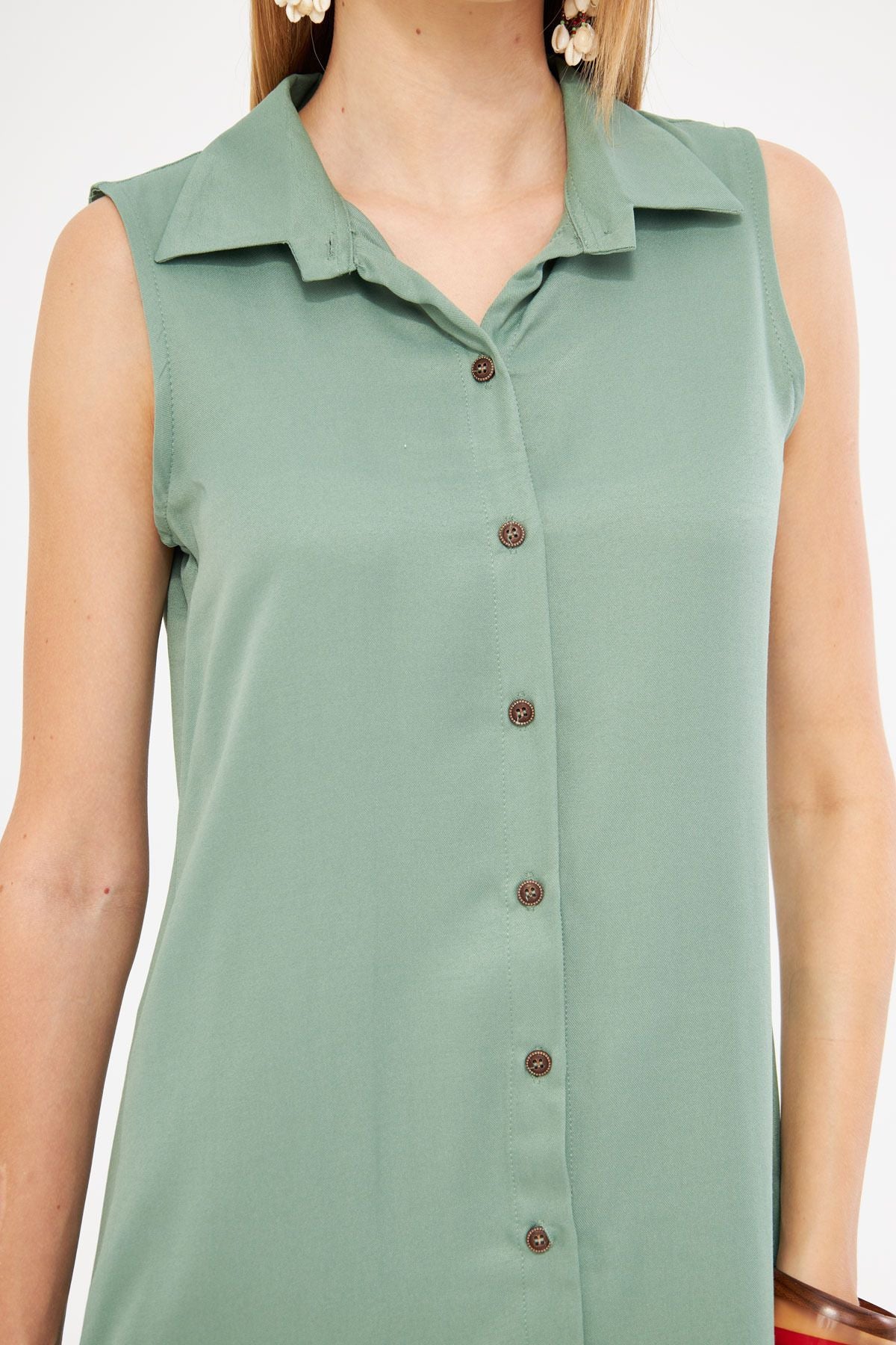 Women's Cagla Green Collar buttoned dress ARM-17Y00028