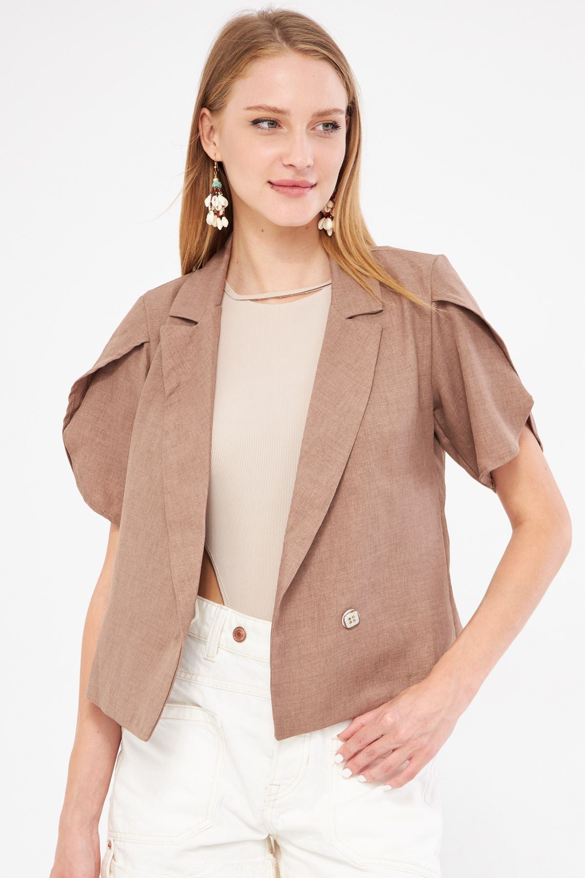 WOMEN DARK MISSING ARM SUSTMAÇ DETAILED CROP SHORT ARM JACKET ARM-24Y001048