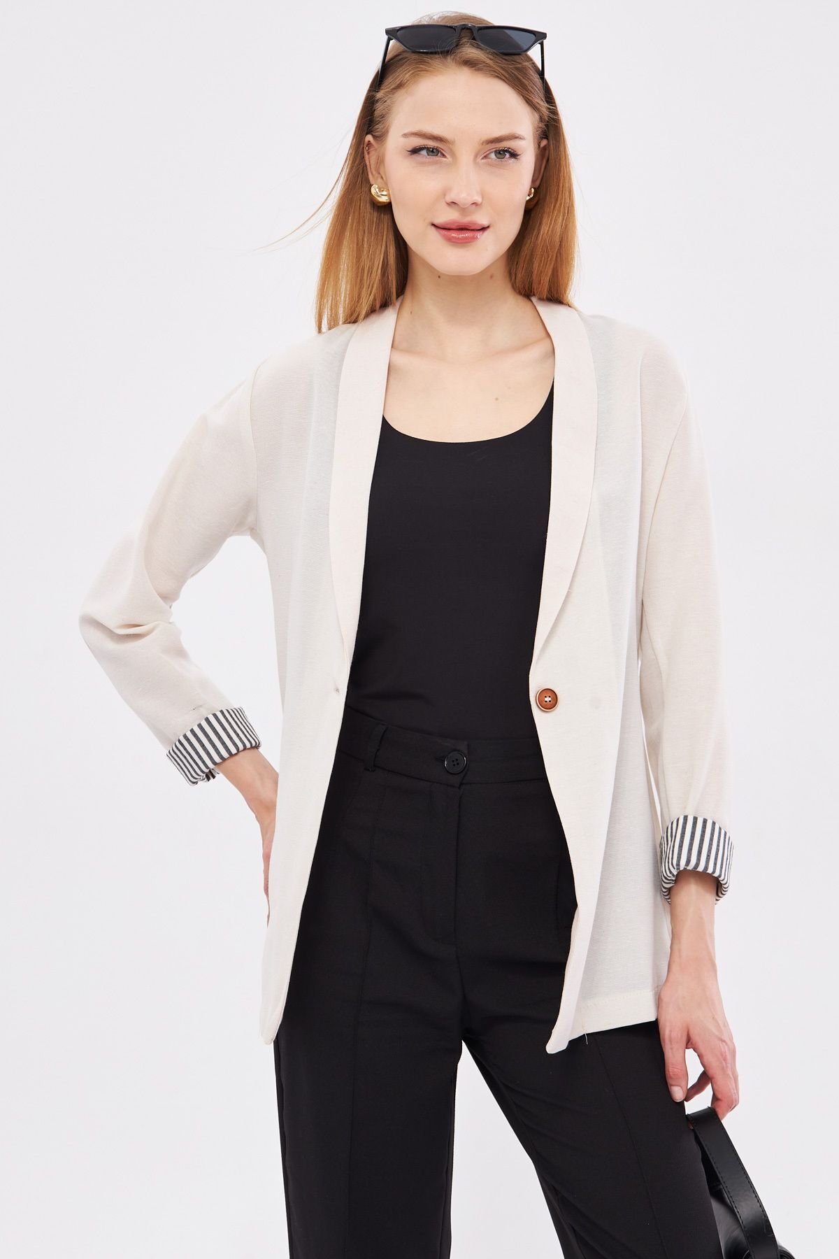 WOMEN ECRU SOLD INSIDE SINGLE buttoned jacket ARM-22K001122