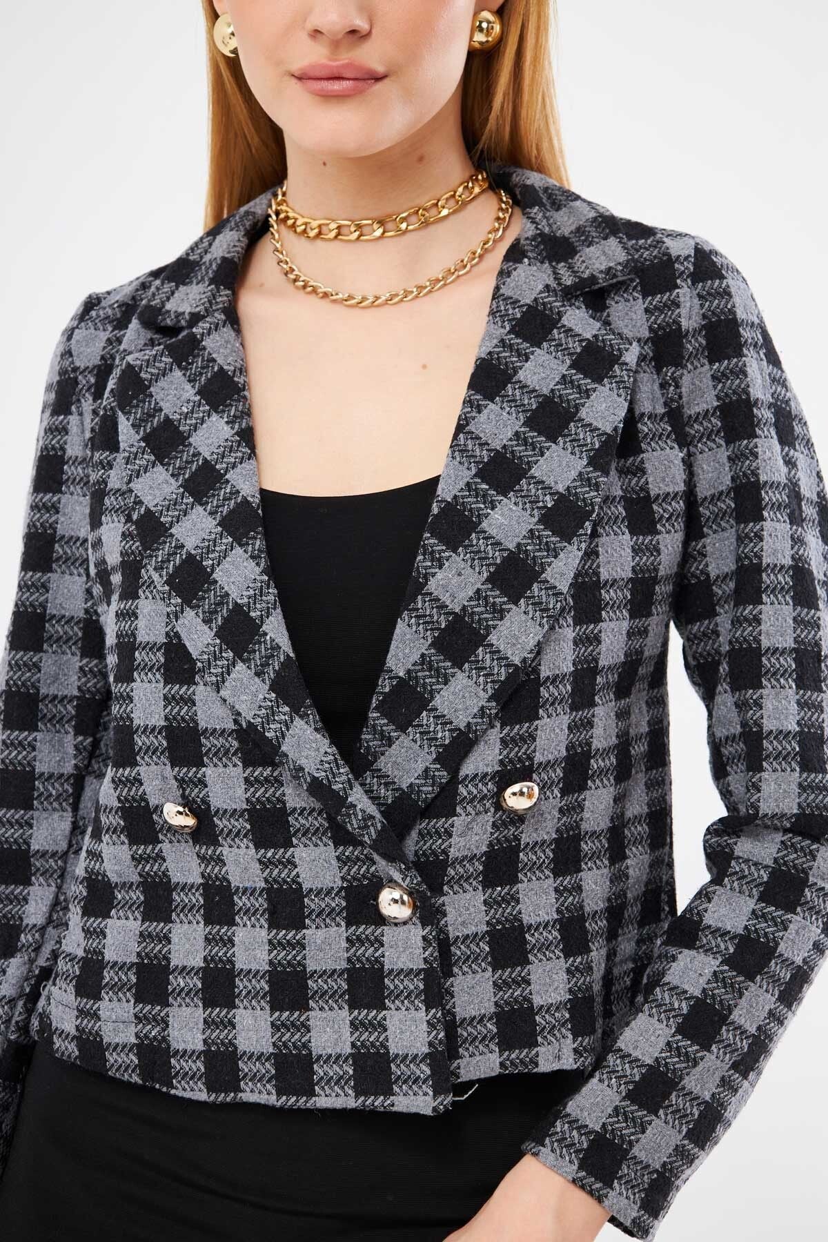 Female smoked Cruve collar Tüvit Crop jacket ARM-24K001014