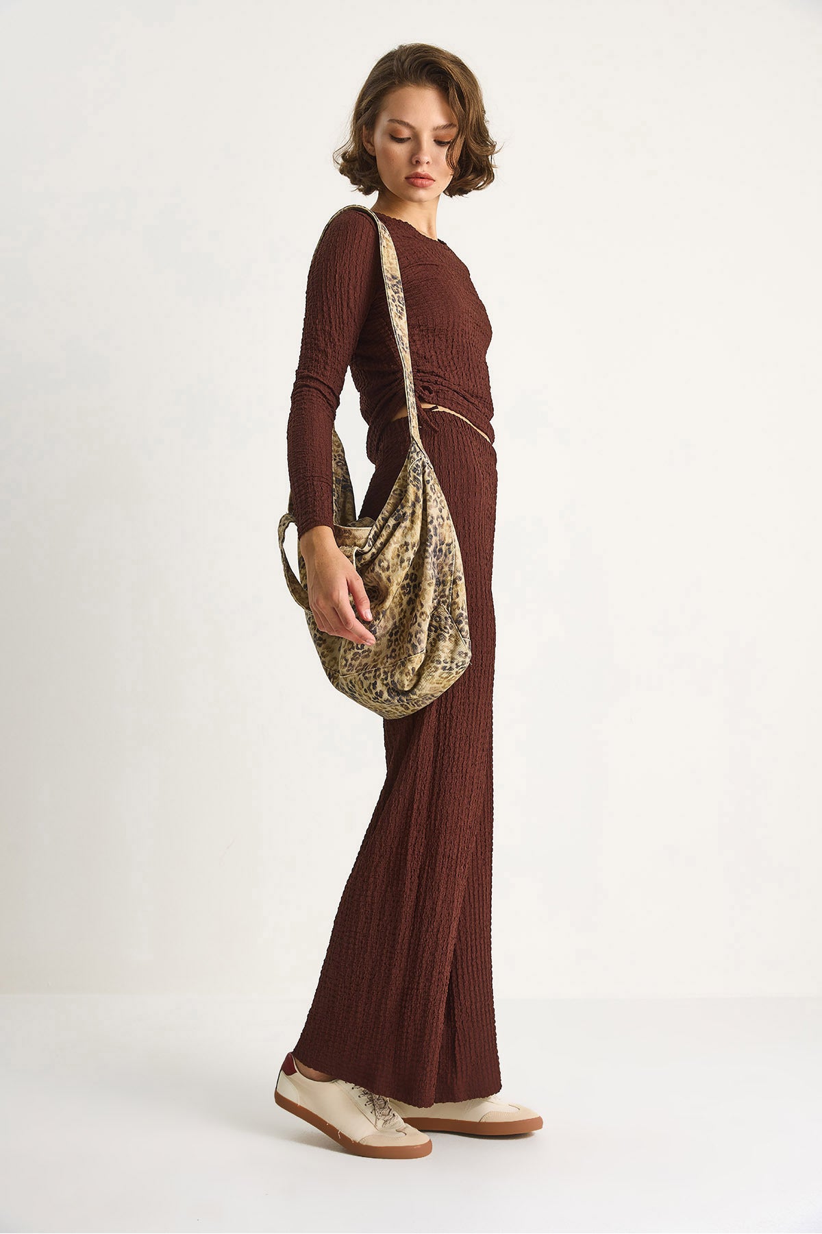 Women's Sweater Suit with Side Tie Crop Elastic Waist High Waist Trousers 8075 60284110