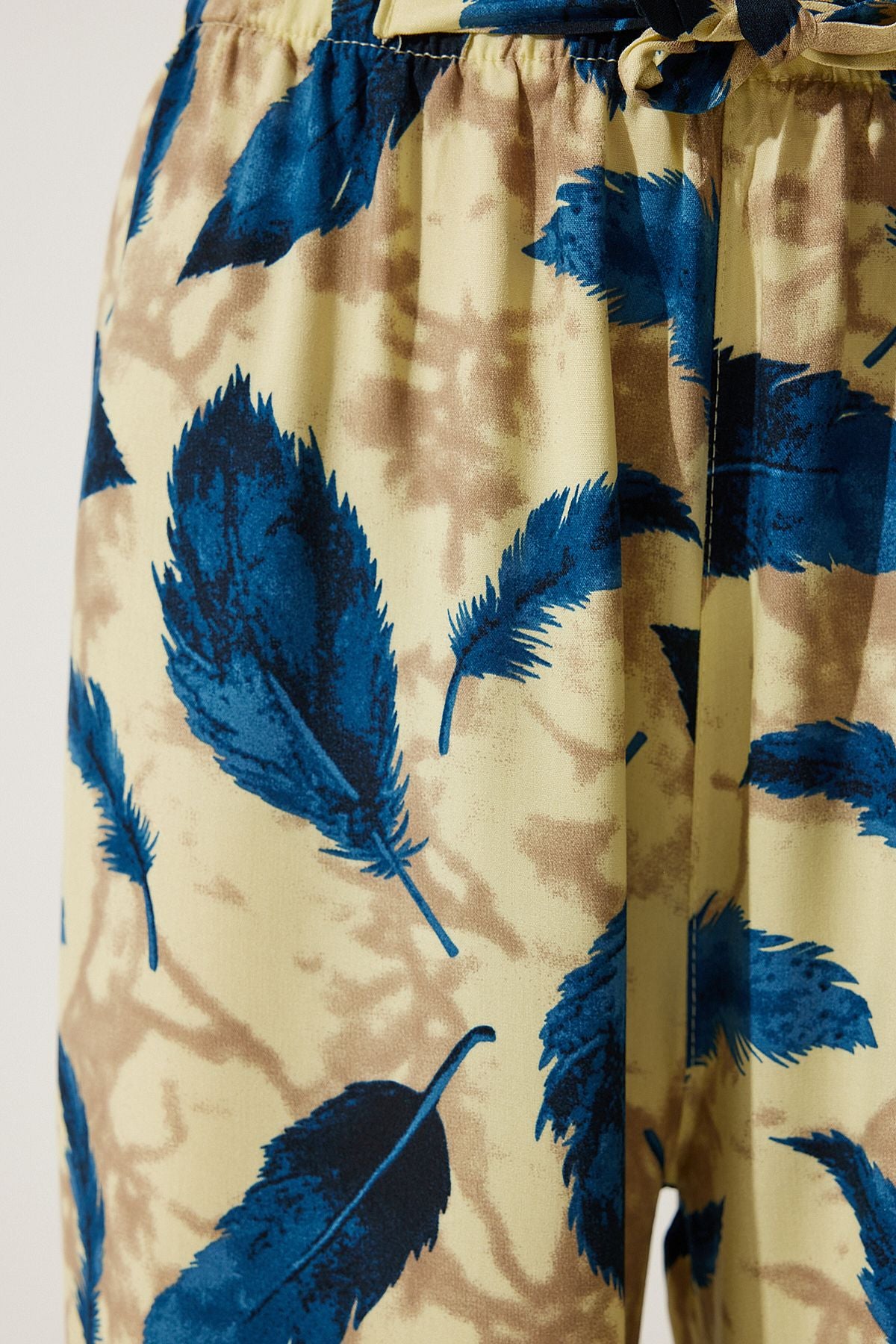 Woman Yellow Navy blue high waist summer plenty of viscose pants BH00354
