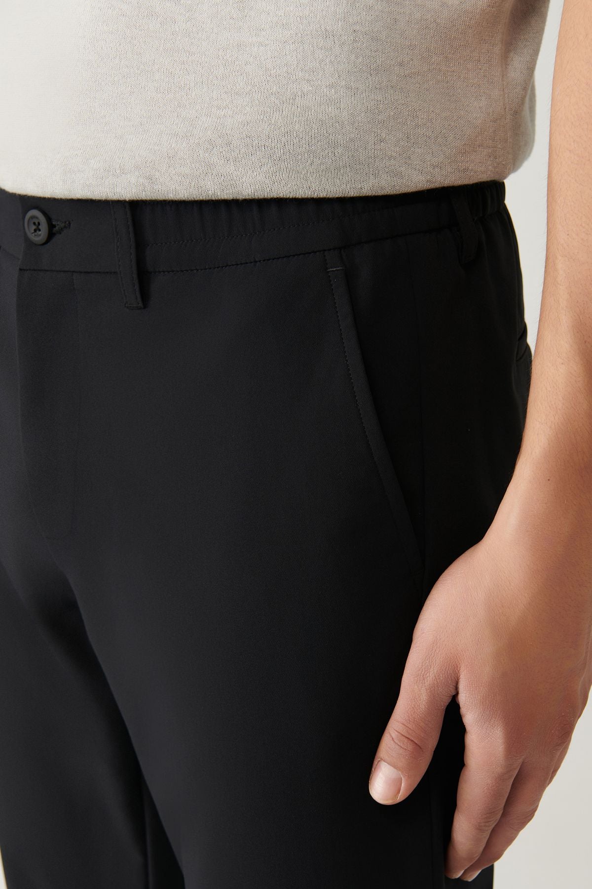 Erkek Siyah Beli Lastikli 360 Derece Esnek Teknik Kumaş Pantolon A41y3077