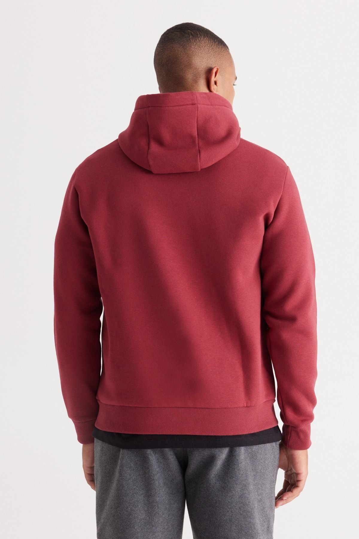 Men's Bordeaux Standard Fit Içi Polar 3 -Triple Hoped Kangaroo Cotton Cotton Sweatshirt