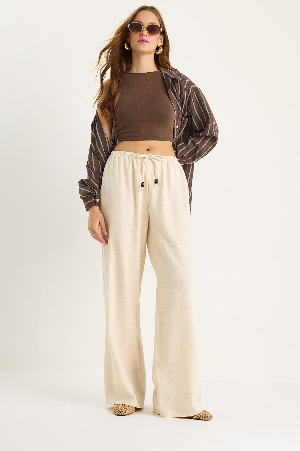 Women's Waist Tied Thin Linen Summer Loose Trousers 3236 60281079