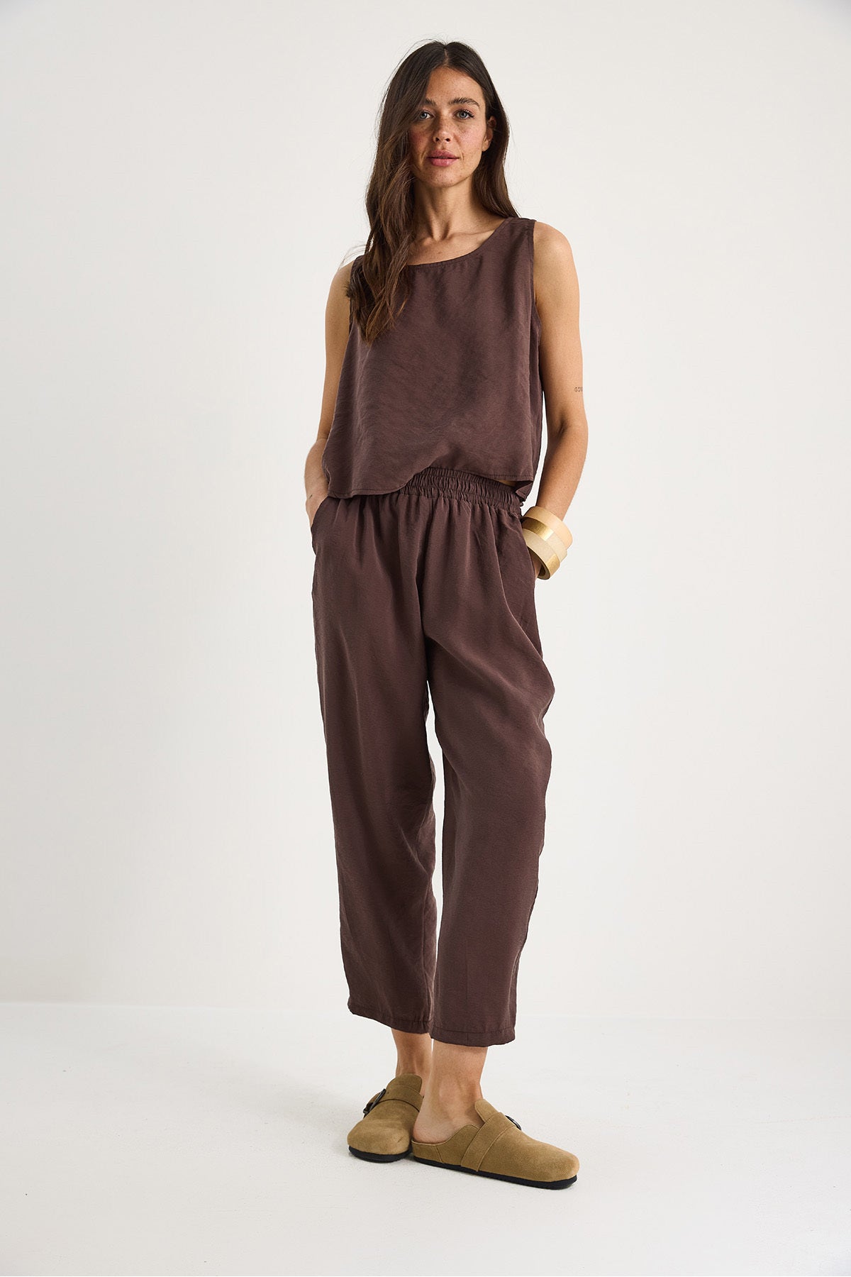 Women's Thick Strap Blouse with Elastic Waist Trousers Modal Suit 3089 60283231