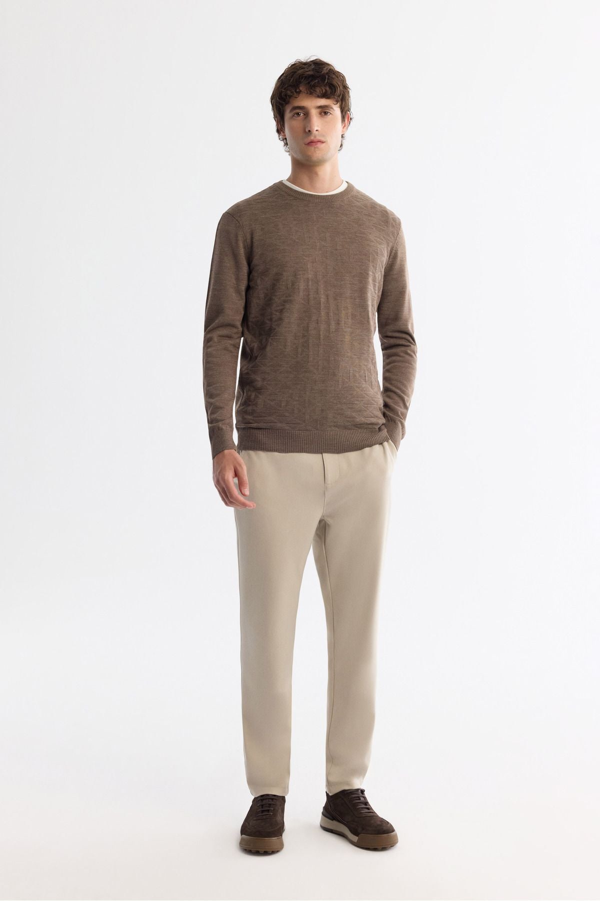 Men's mink bike collar textured knitwear sweater E005110