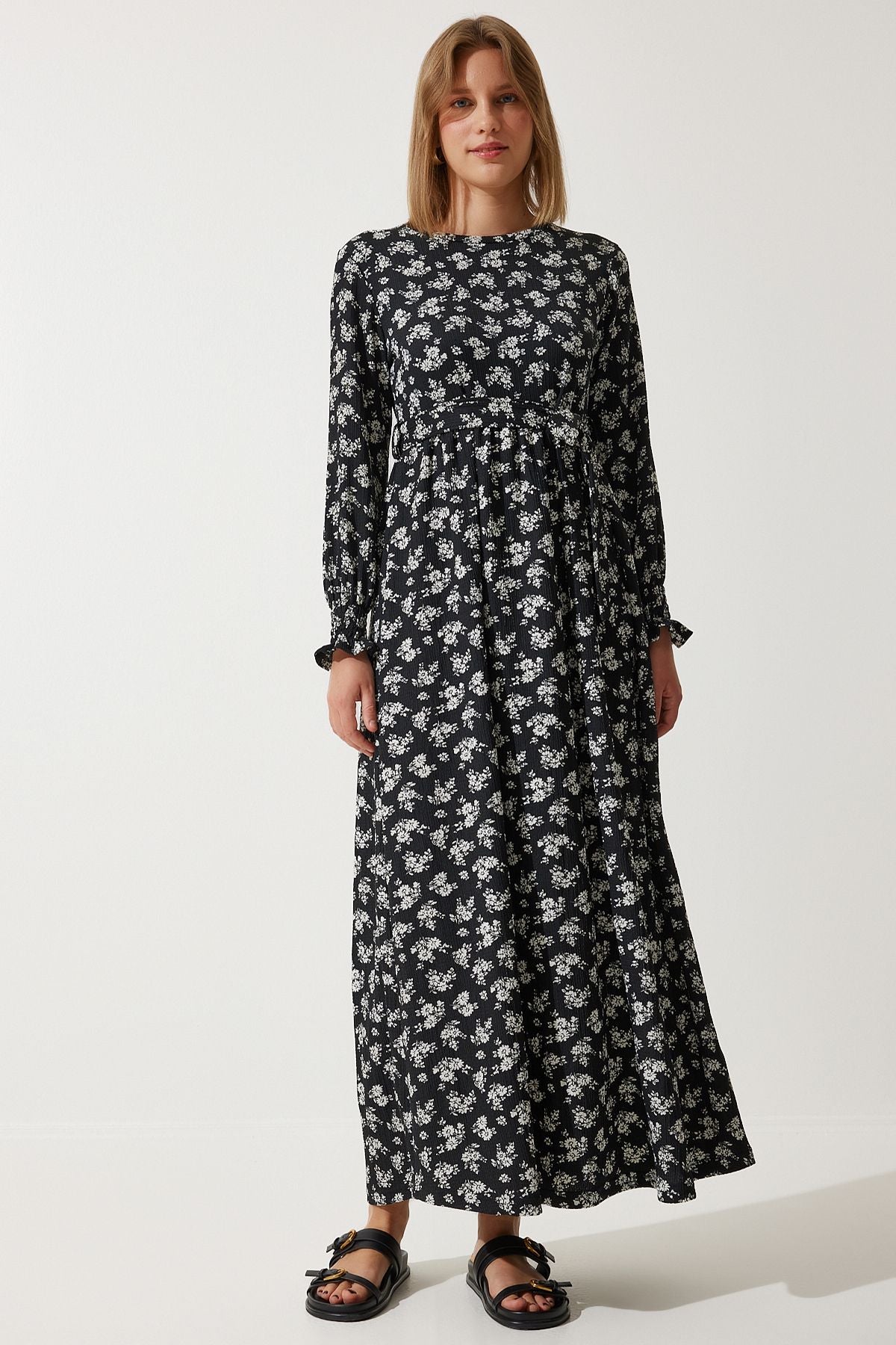 Woman Black Flower Summer Long Knitting Dress DD01322