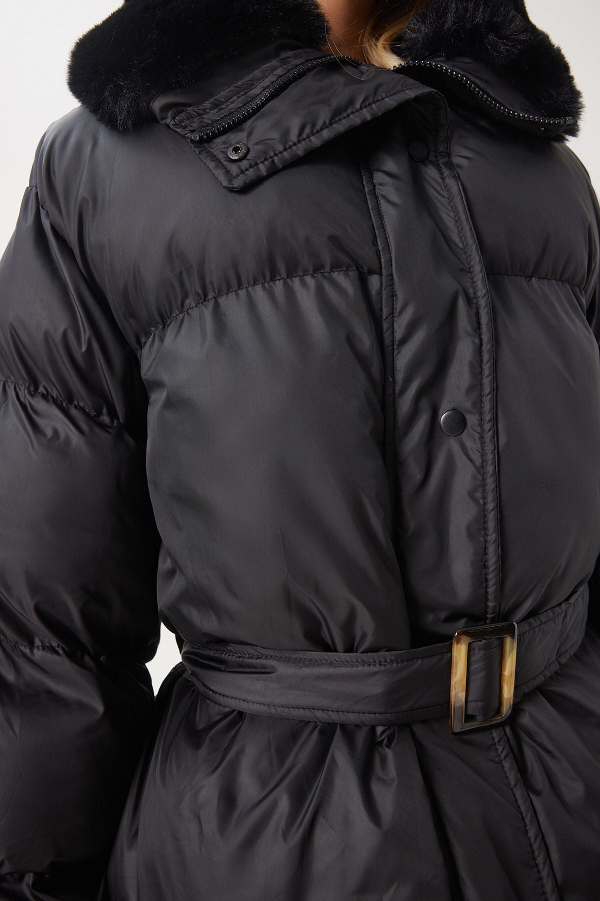 Female black fur collar swelling coat aw00011
