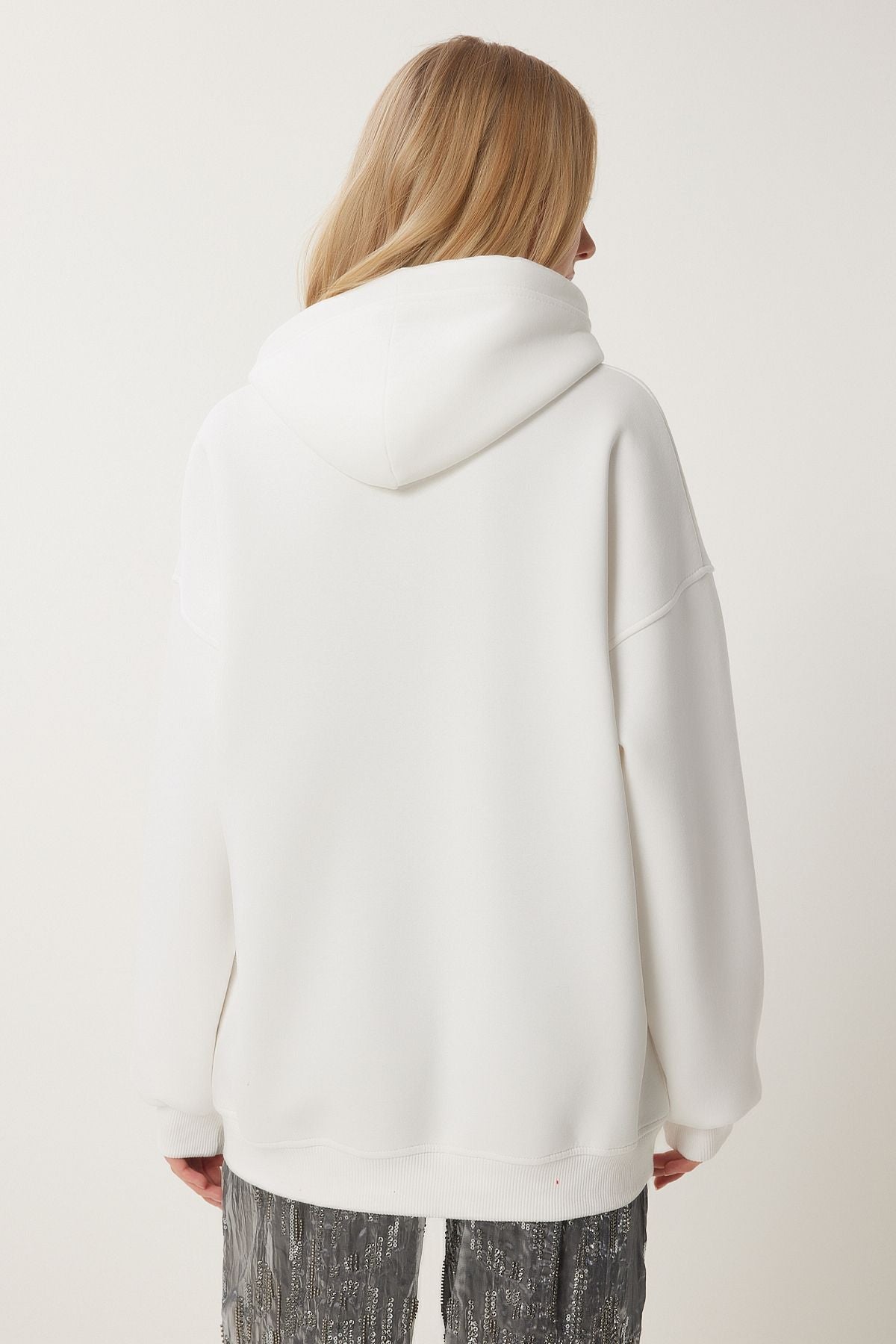 Woman Ecru Christmas Themed Hooded Shadon Sweatshirt TQ00001