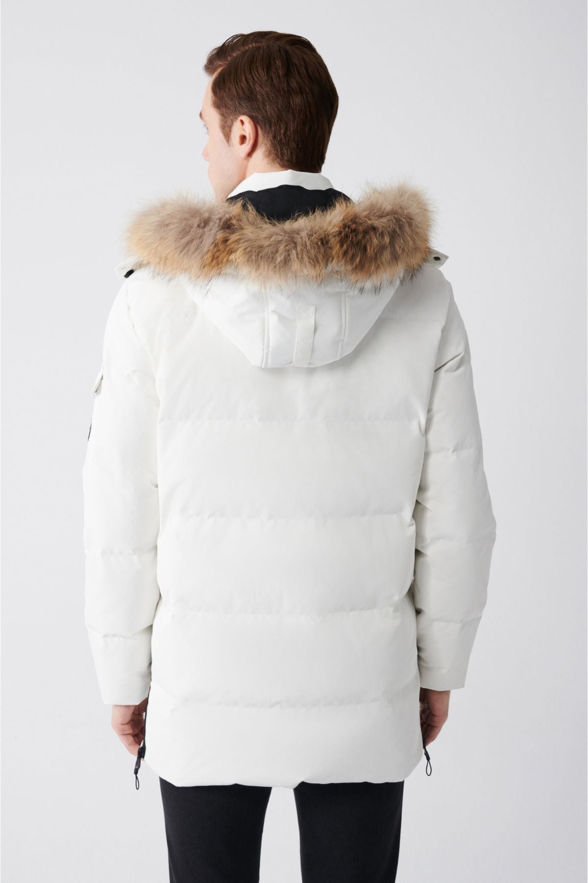 Men's white fur hooded thermal water repulsion goose feather swelling coat A22y6099